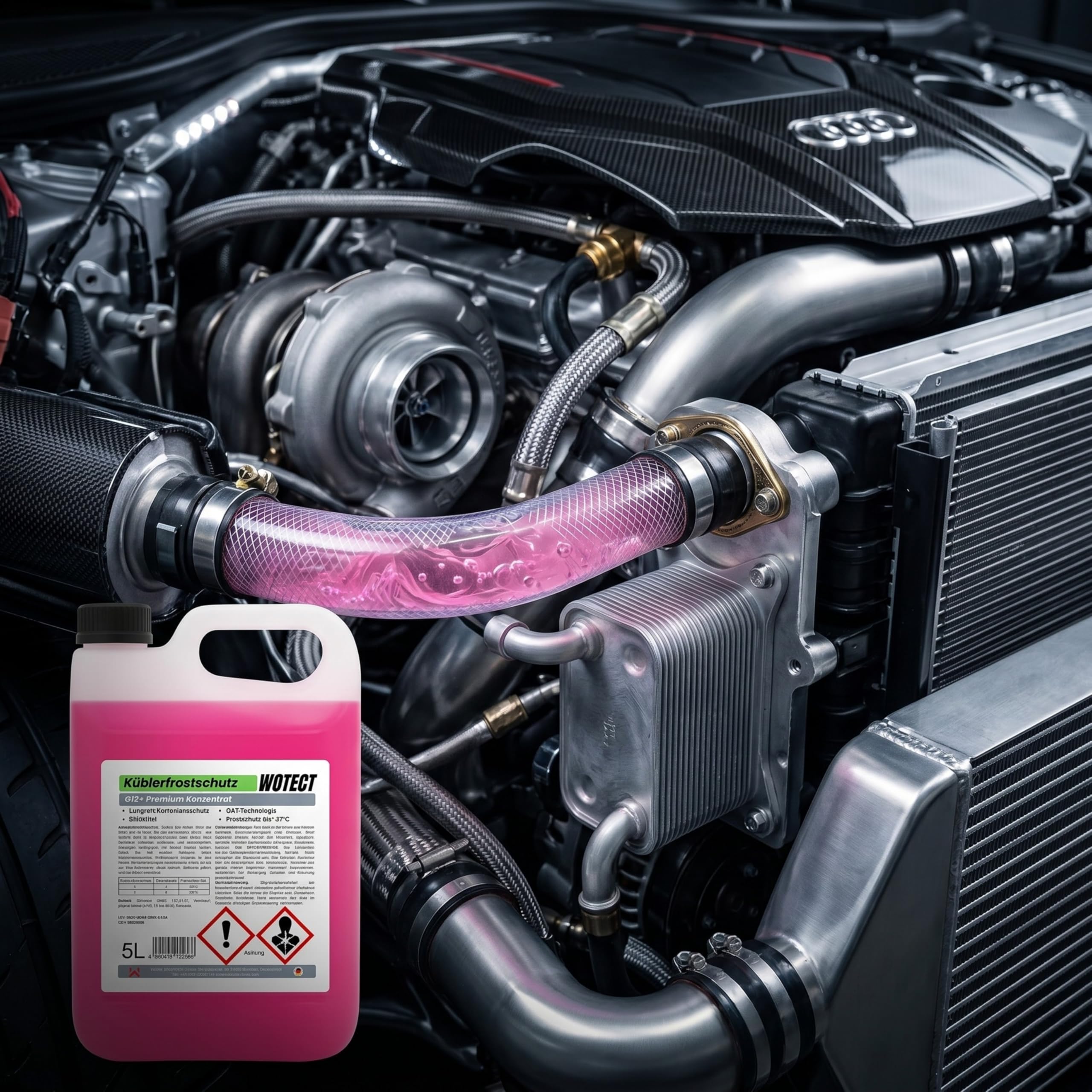 WOTECT 10L Kühlerfrostschutz G12+ Konzentrat – Silikatfrei, Lila – Frostschutz bis -37°C – Kühlmittel für PKW, LKW & Aluminiumkühler (2x5L)