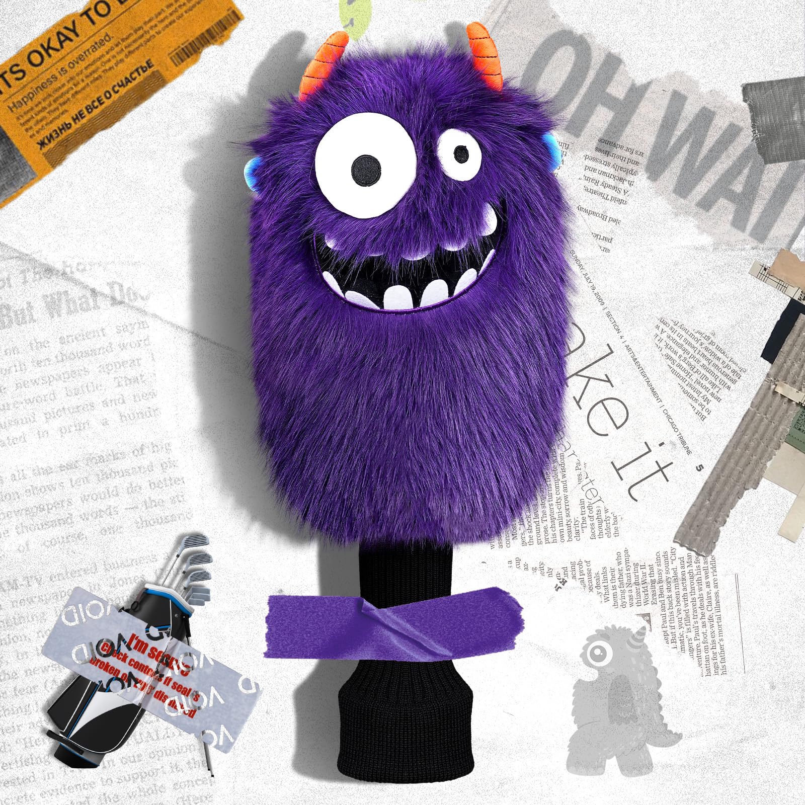LZFAN Golf Club Covers for Woods and Drivers Funny Driver Headcover Animal Golf Club Head Covers Golf Gifts for Men Women Plush (Monsters for Driver) (Purple Monsters for Driver) - Image 2