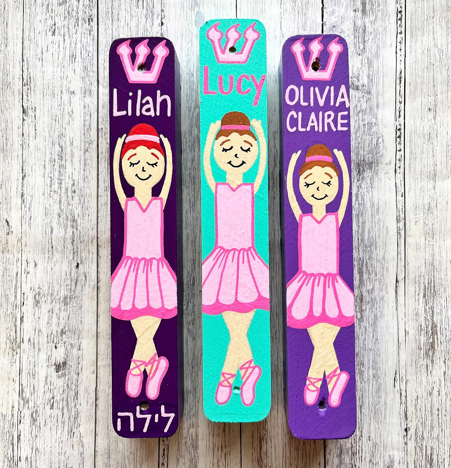 Ballerina Mezuzah, Personalized Jewish Children's Scroll Case, Hebrew Baby Naming, 1st Birthday Girl Gift