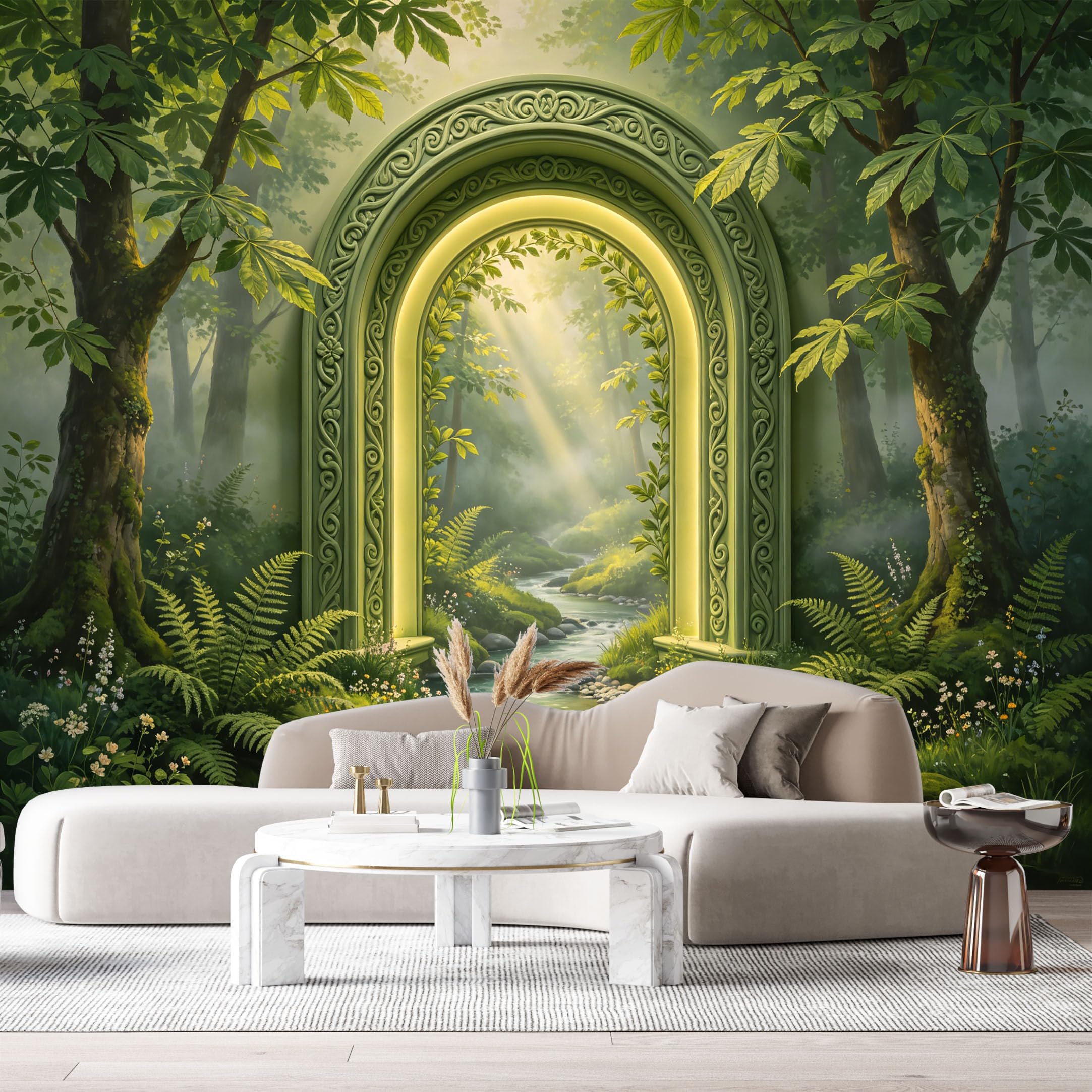 Custom Size Wall Murals Fantasy Forest Portal Glowing Archway 3D Trompe L'Oeil SelfAdhesiveWall Fabric Removable Wallpaper Wall Decor for Living Room Bedroom Bathroom