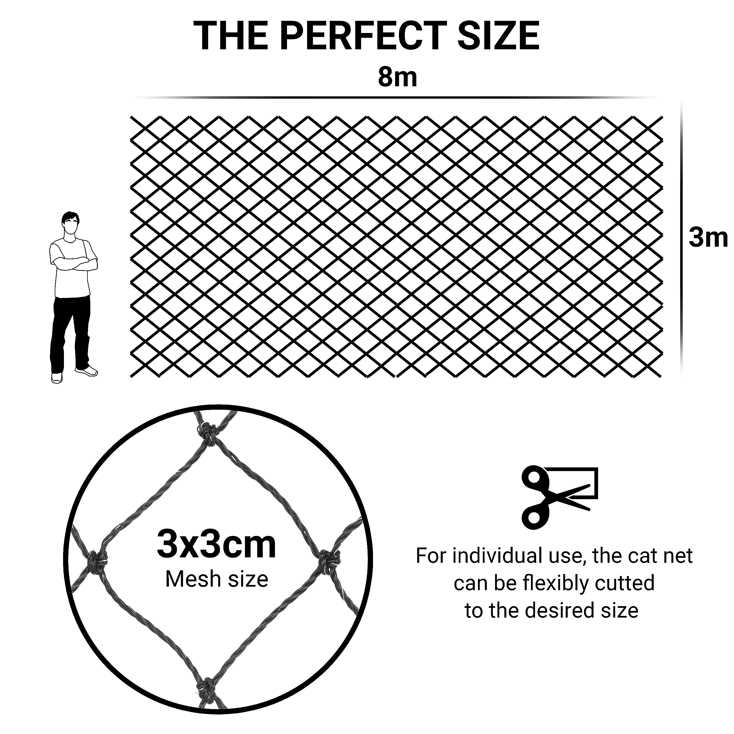 Rete Di Sicurezza Per Balcone Gatti 6x3 M - Rete Nylon Resistente Con Corda, Viti E Ganci - Per Finestre, Terrazzi, Protezione Animali