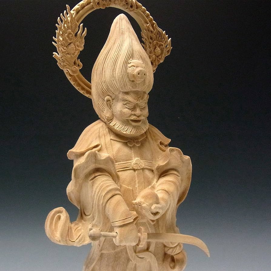 セール✨仏像美術品　白楠木彫り　H58cm　大型龍上滴水観音様の立像　開運縁起物 Amazon｜仏像 木彫り 置物 龍上観音 観音像 龍乗観音 龍観音