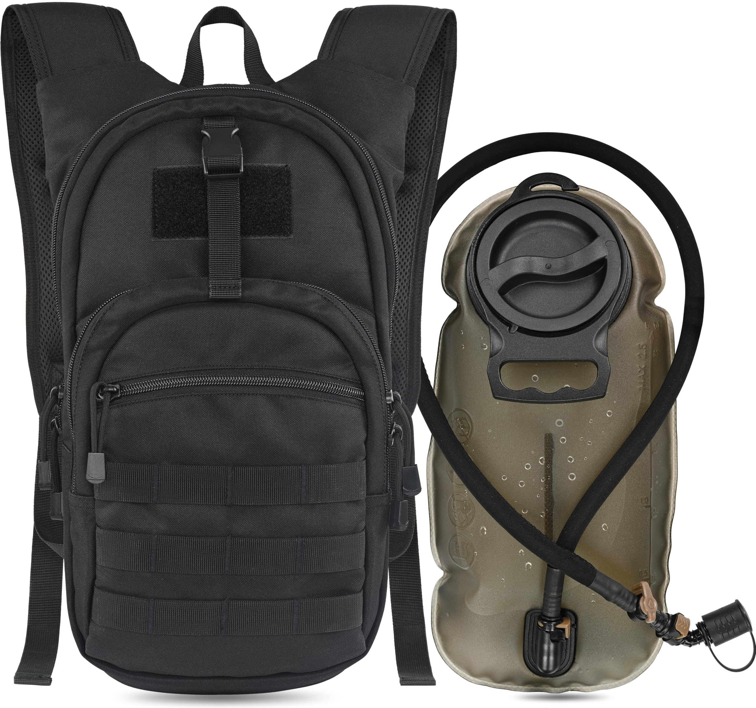 MARCHWAY Tactical Molle Hydration Pack with 2.5L TPU Water Bladder, Low-Profile Organized Military Backpack for Hiking, Cycling, Backpacking, Hunting, Running (Black)