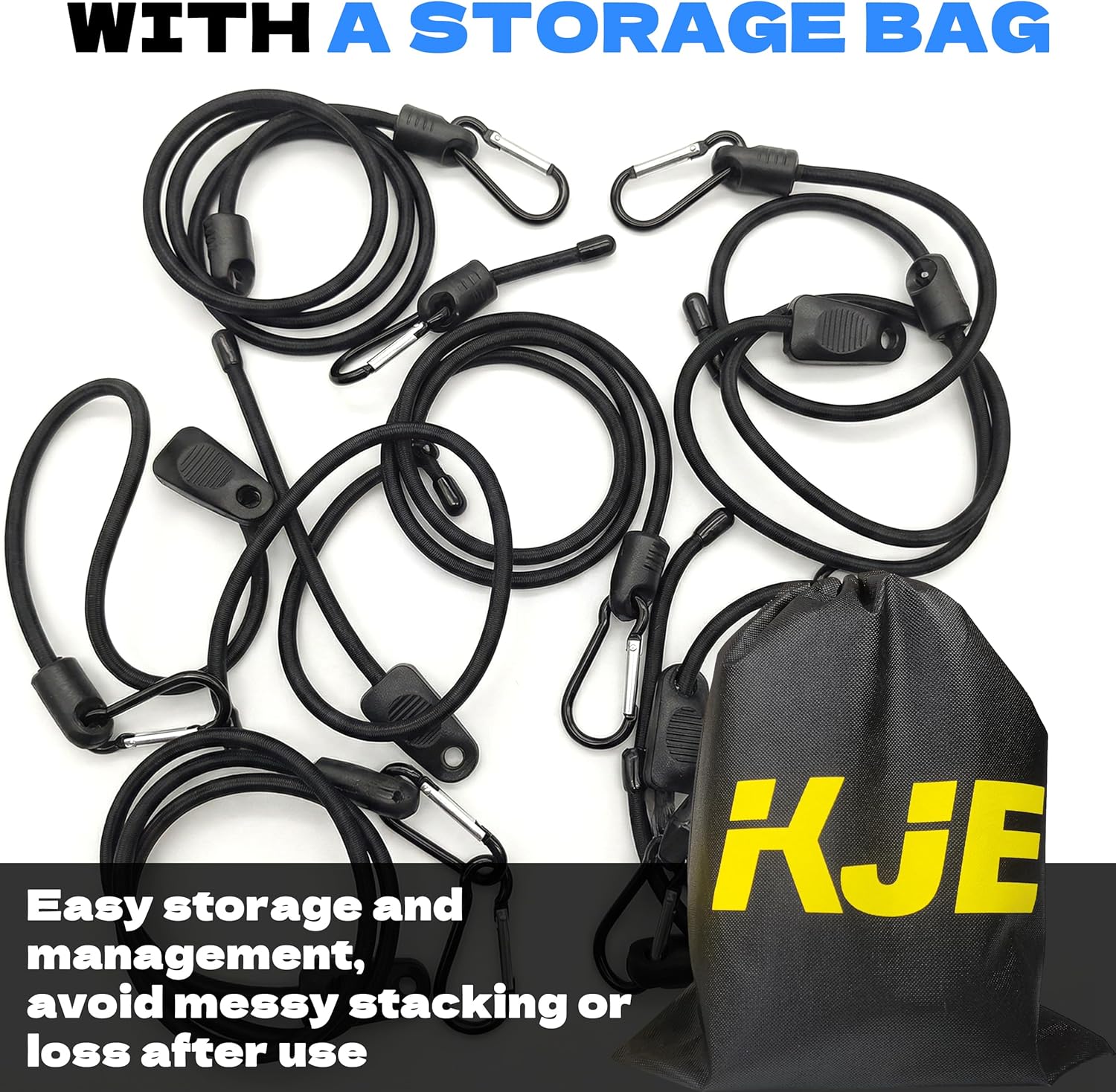 KJE 8Pcs 48" Adjustable Bungee Cords with Hooks - Black Bungee Straps, Easy to Adjust from 7" to 48", Ideal for Outdoor Tie Downs, Securing Tarps & Canvases & Cargo in Cold Hot Climates