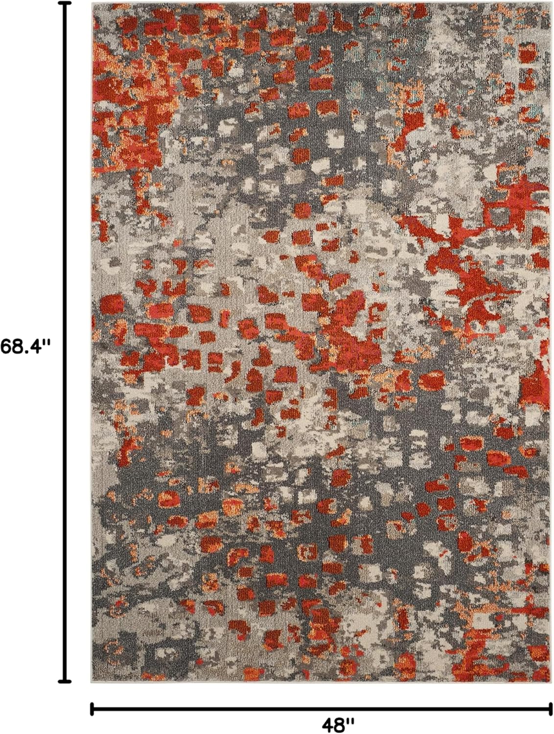 SAFAVIEH Monaco Collection Accent Rug - 4' x 5'7", Grey & Orange, Boho Abstract Watercolor Design, Non-Shedding & Easy Care, Ideal for High Traffic Areas in Entryway, Living Room, Bedroom (MNC225H)