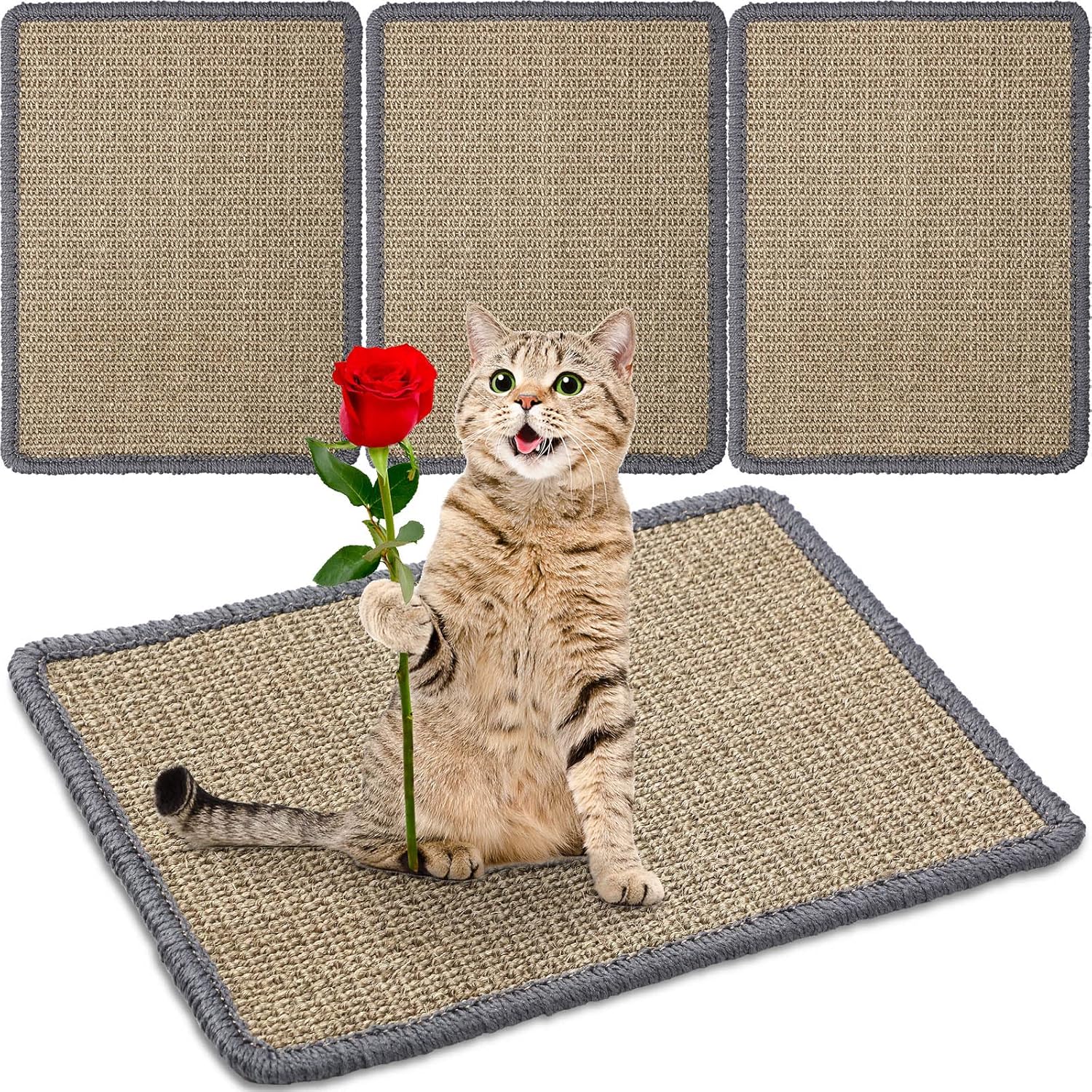 4 Pieces Cat Scratch Mat Sisal Cat Scratcher Pad for