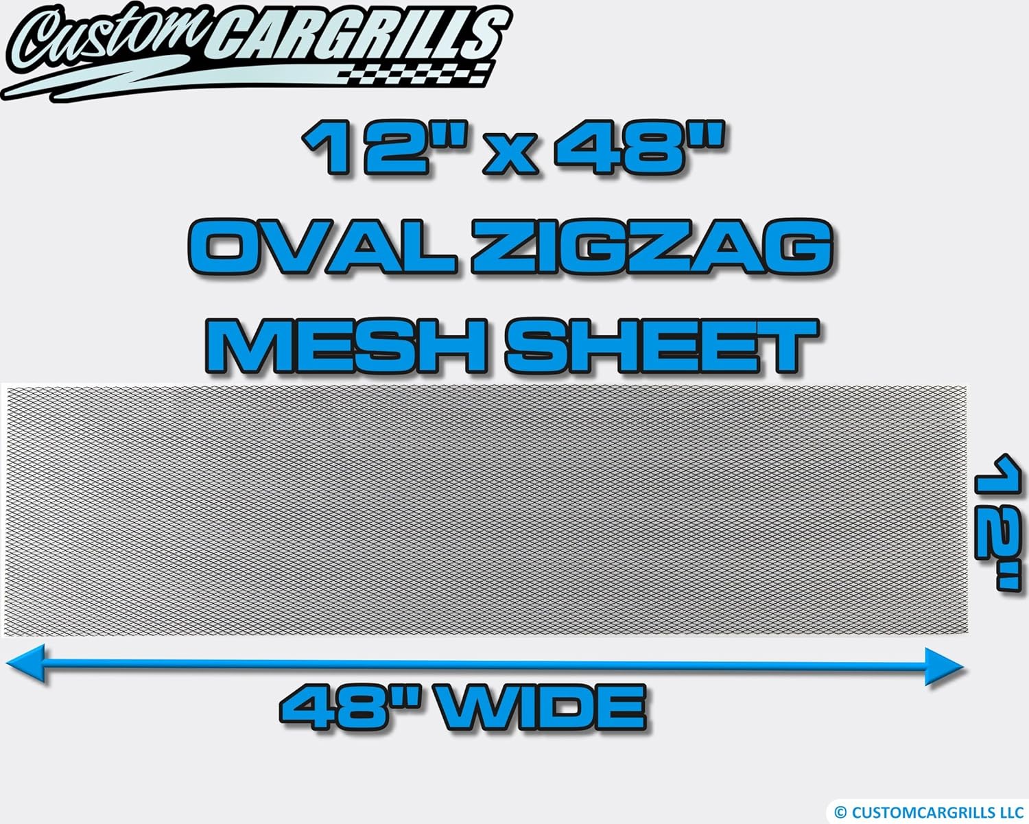 customcargrills 12"x48" Oval ZigZag Grill Mesh Sheet - Gloss Black - Shipped Flat, 0.15 x 0.39 inch hole opening, 0.076" thick Aluminum, powder coated, Made in USA