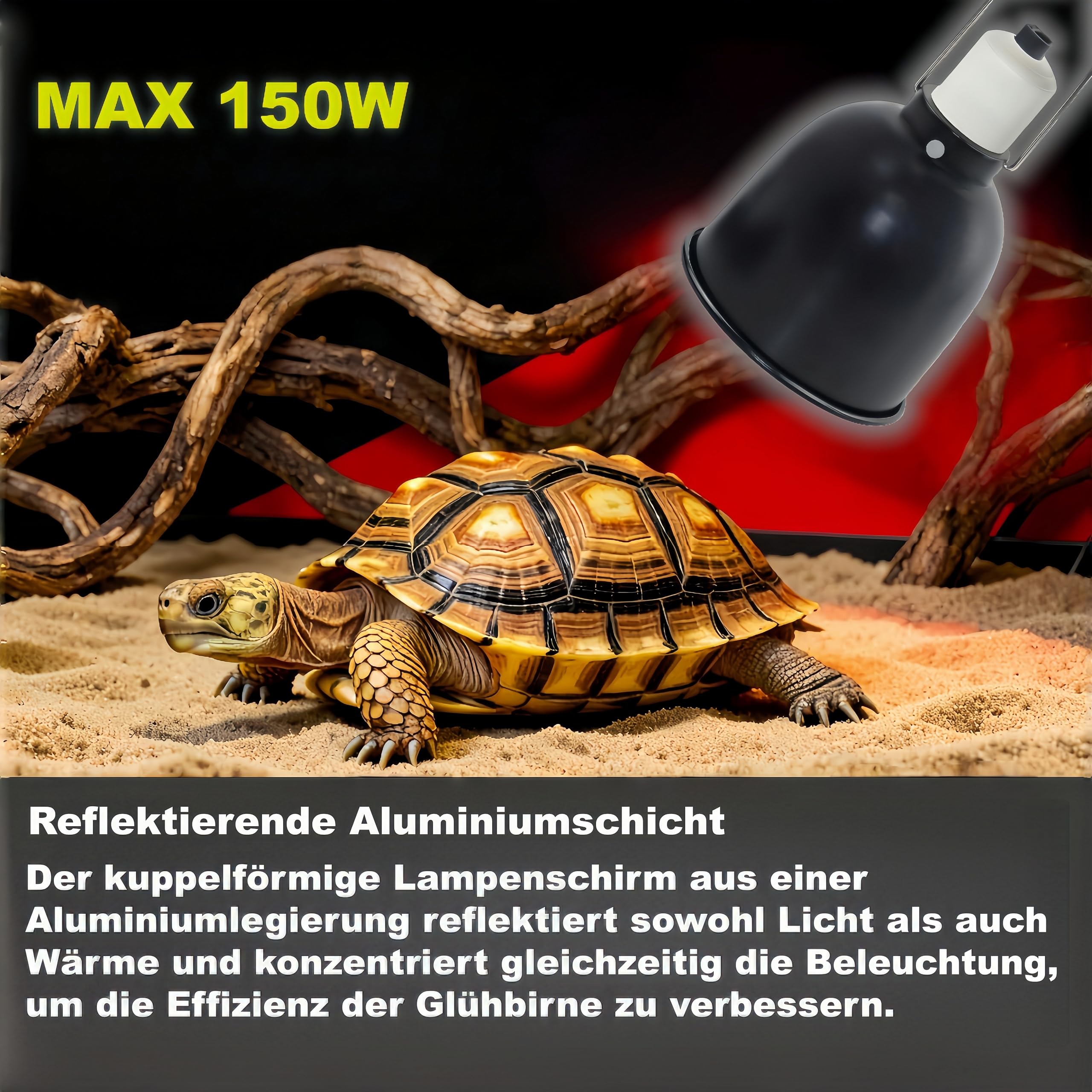 Terrarium Dome Lampenfassung Reptilien Wärmelampe, E27 Aluminium Reflektorlampe Wärmelampe 14cm, UVA UVB Lampe Terrarium für Schildkröte, Bartagame, Huhn, Hund