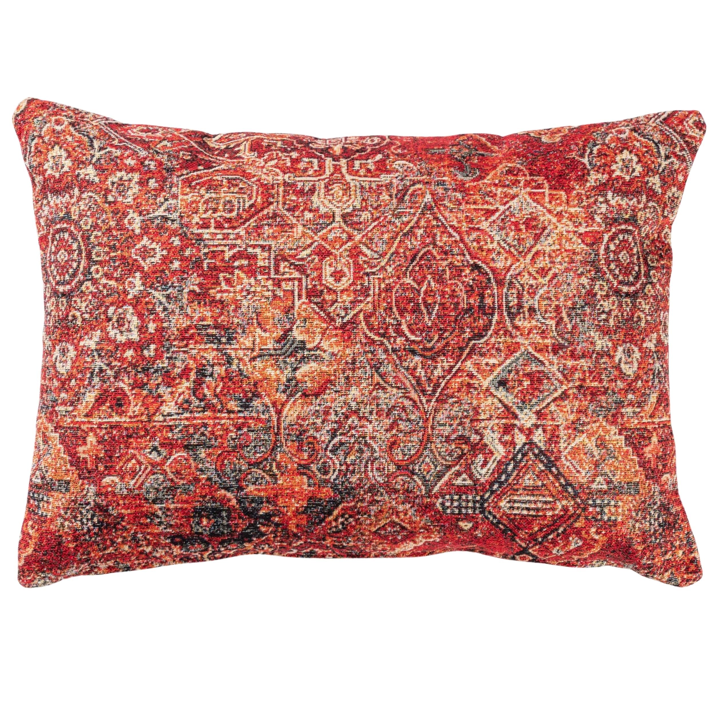 Linen Loft Red Persia Tapestry Boudoir Cushion. Warm Tones In Grey And Brown Geometric Regal Print. 17X12 Rectangle Cushion Cover
