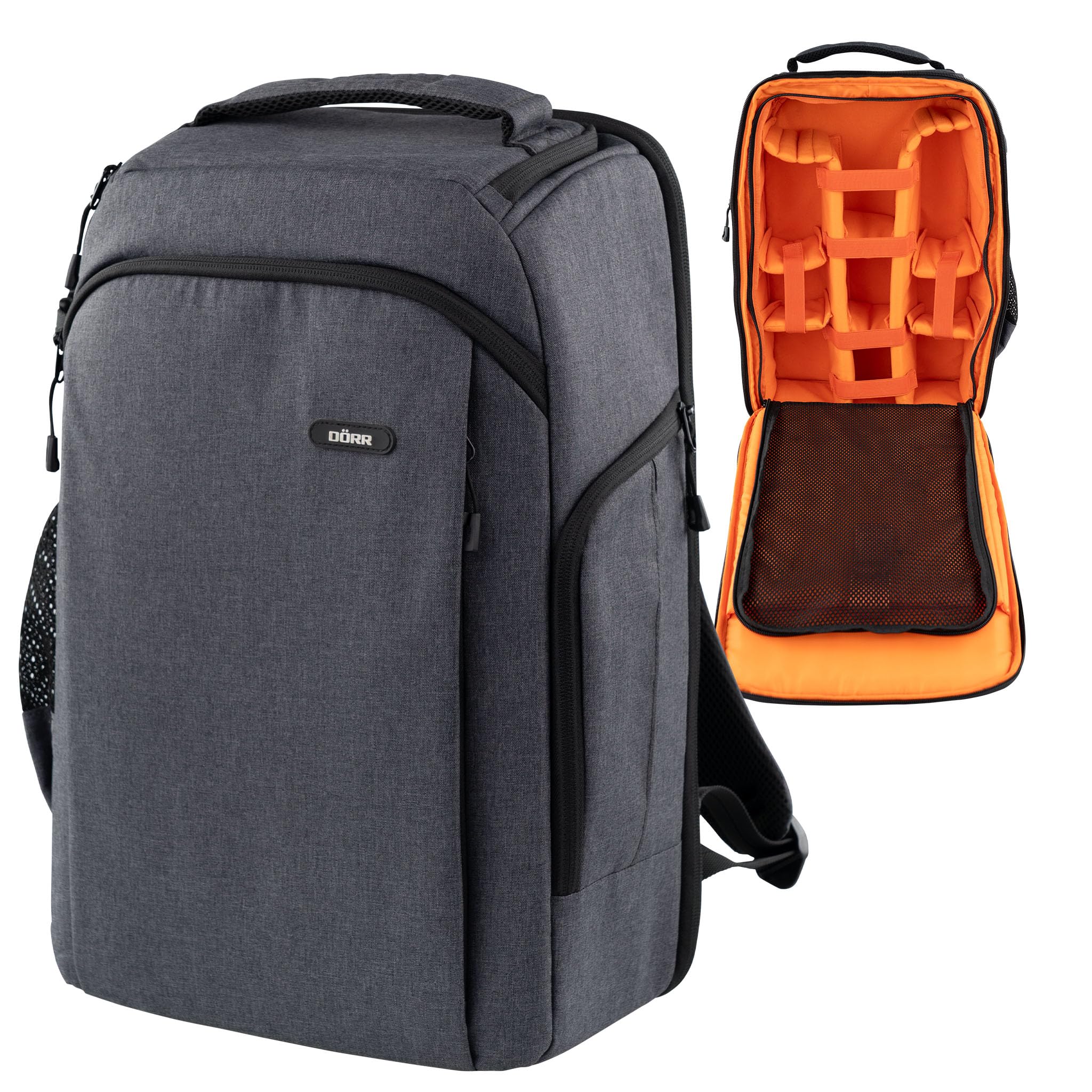 DÖRR Praga Go - Mochila para cámara réflex digital, resistente al agua, compartimento para portátil de 16 pulgadas, división interior flexible, 16 l, ligera, soporte para trípode, funda para lluvia