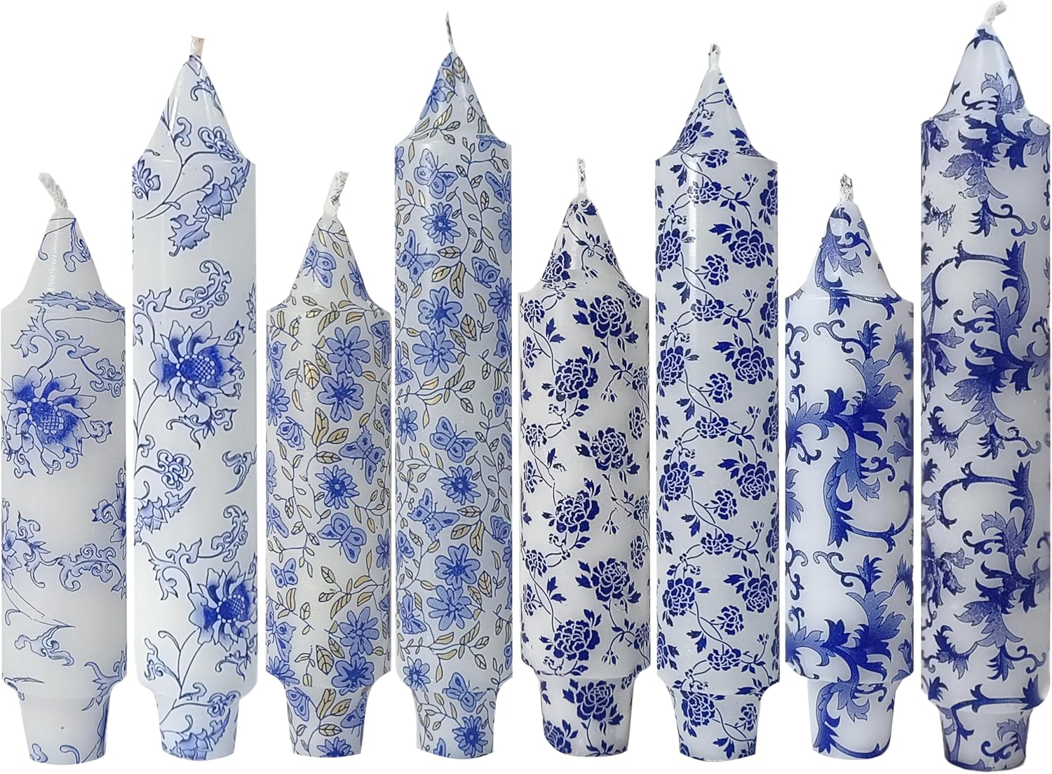 Floral Candle Sticks Printed Candlestick 8 pcs Blue and White Porcelain Unscented Taper Candles Blue Flower Tapered Candles for Home Dinner Wedding Holiday