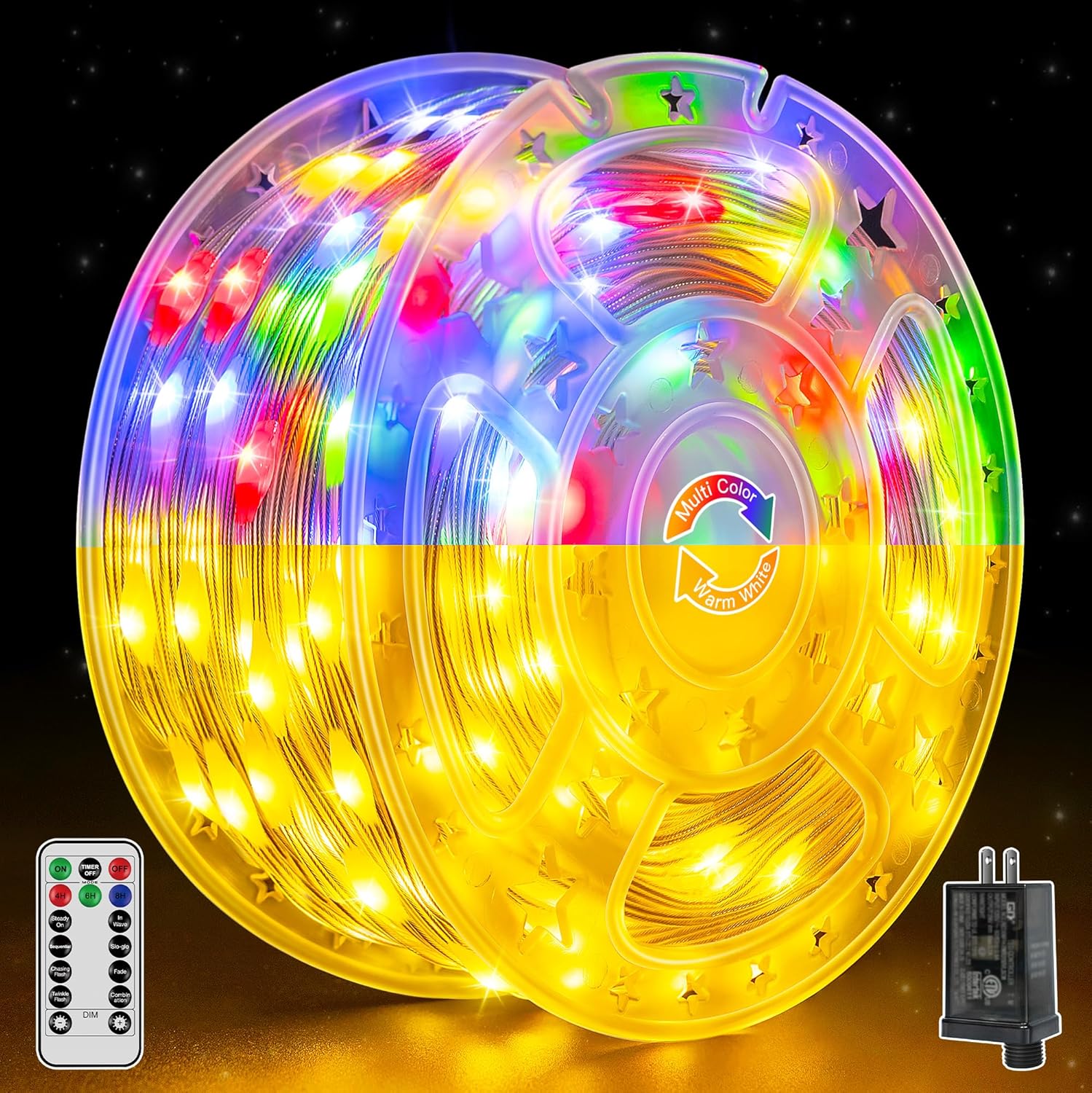 shineshine Christmas Lights Outdoor 400LED 131FT, Color Changing IP67 Waterproof Christmas Tree Lights, 11 Lighting Modes Timer Memory Xmas Lights for Holiday Decoration (Warm White + Multicolor)