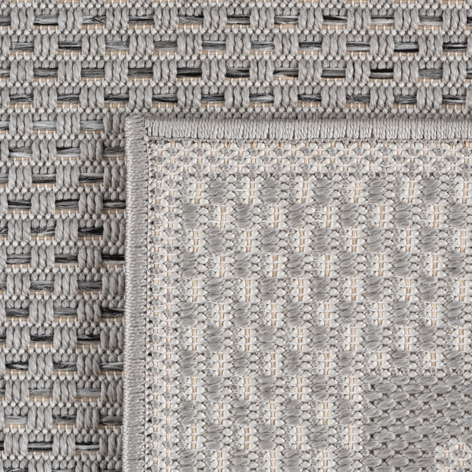 SIMPEX Tappeto da Esterno Grigio 160x230 cm, Resistente agli Agenti Atmosferici & UV, Cucina, Balcone, Terrazza, Soggiorno e Sala da Pranzo, Design a tinta unita con bordo