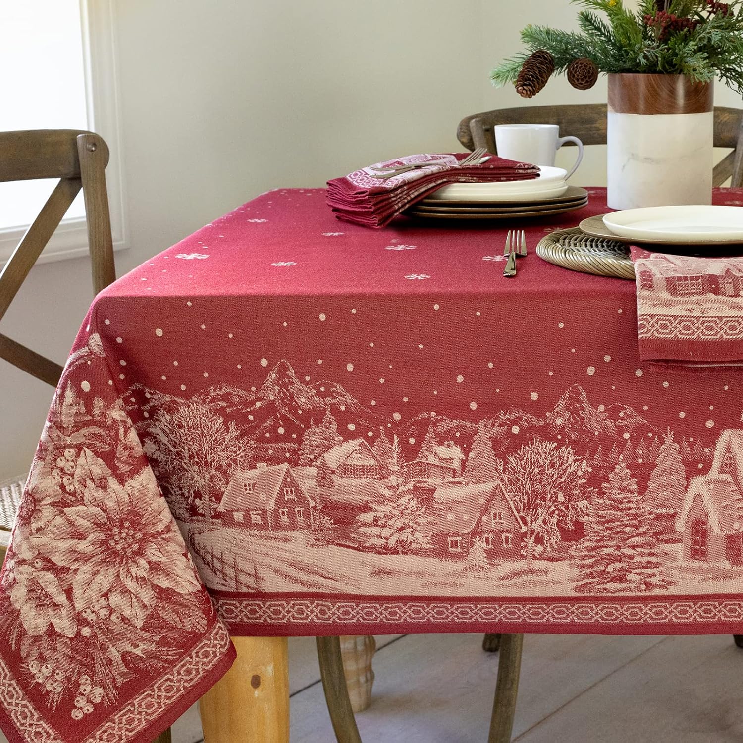 Benson Mills Engineered Jacquard Heavyweight Fabric Table Cloth, Holiday, Winter, and Christmas Tablecloth (Christmas Story, 60" x 84" Rectangular) 84" x 60" (Rectangular) Christmas Story