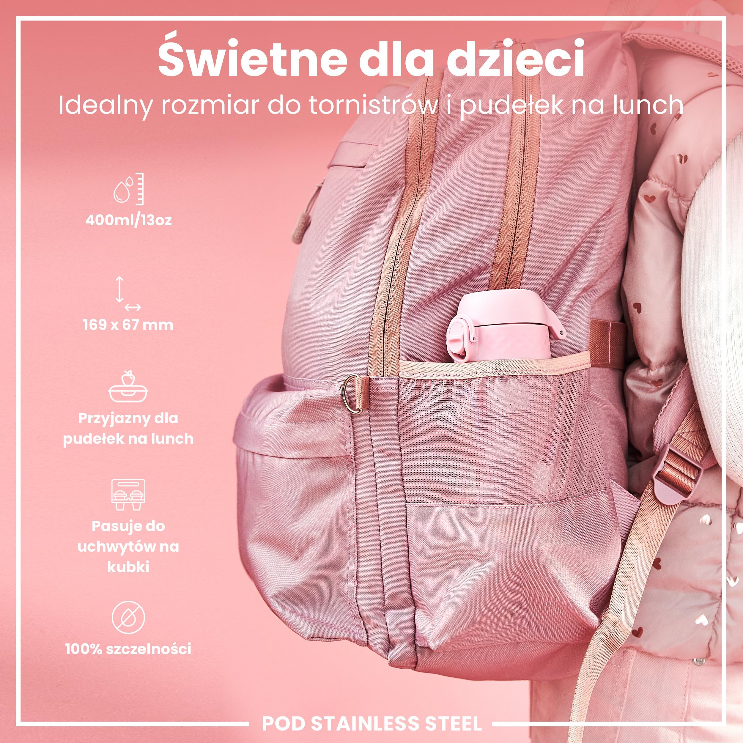 ION8 Butelka na Wodę dla Dzieci ze Lekki Stali, 400 ml/13 oz, Nieocieplany, Szczelna, Łatwa do Otwarcia, Bezpieczny Zamek, Można Myć w Zmywarce, Składany Uchwyt, Łatwa w Czyszczeniu, Tęcze