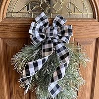 Vista 4 de Arco de corona de arpillera negra con alambre, 10 pulgadas de ancho, colas largas de 18 pulgadas, cinta de Navidad, decoración de puerta delantera