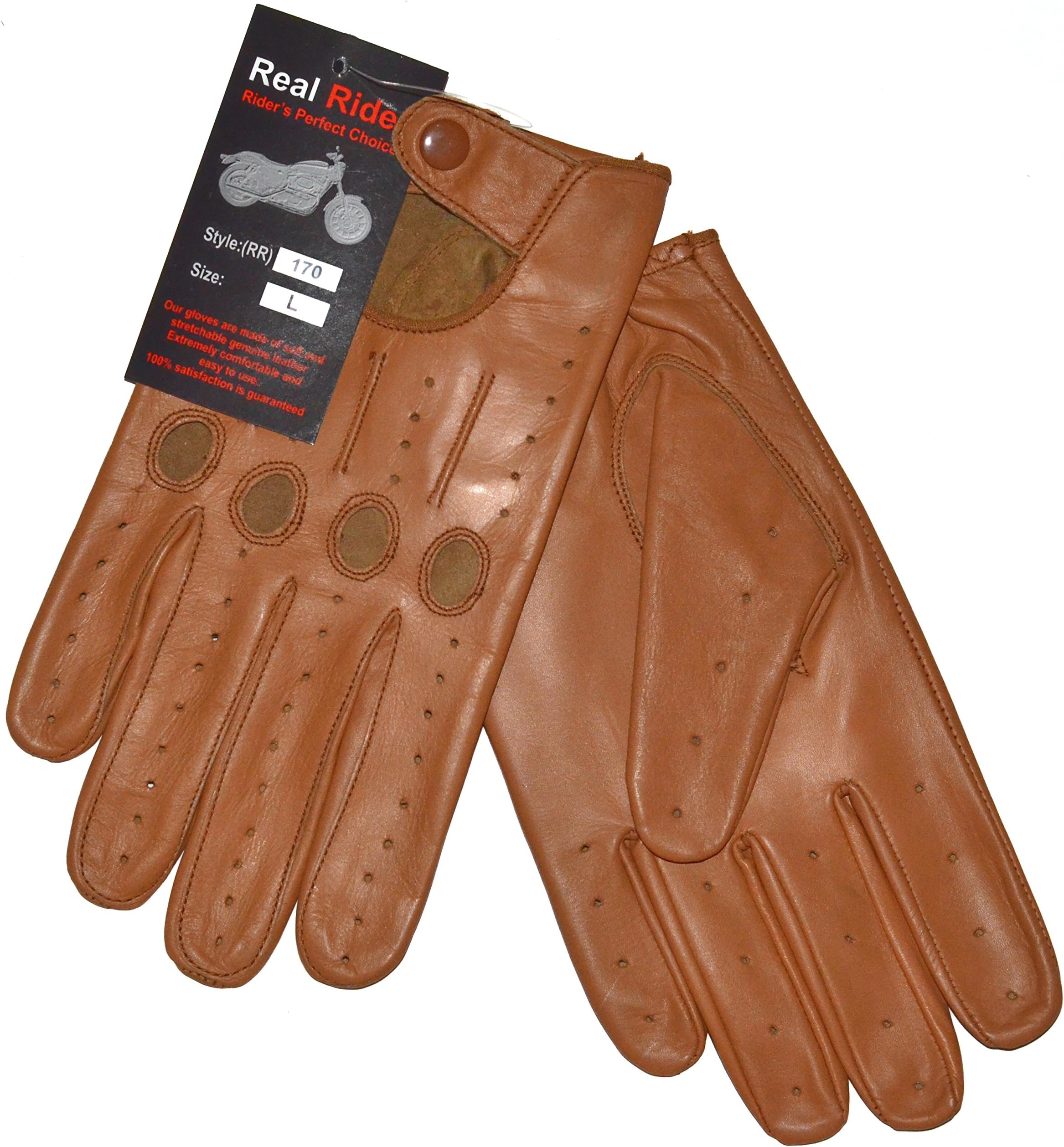 Men Driving Gloves Genuine Soft Leather (Tan, Large)