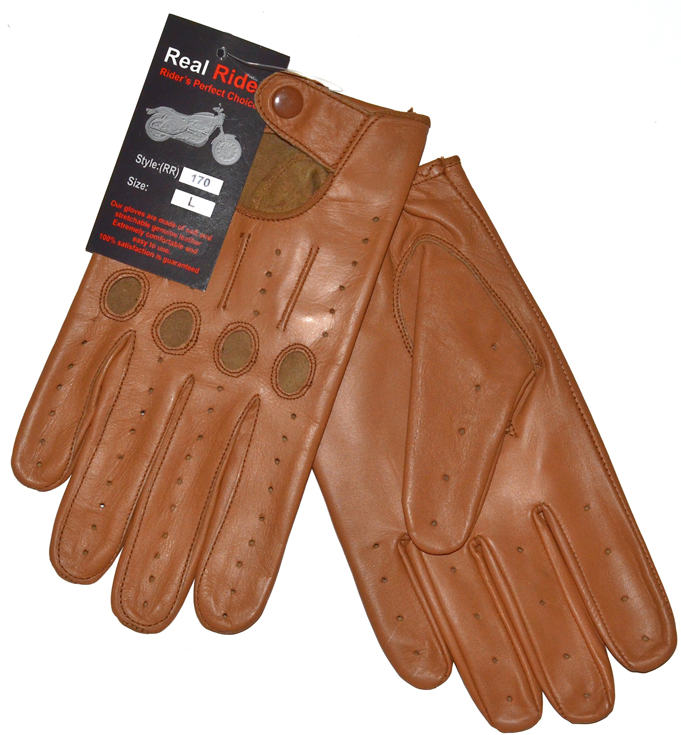 Men Driving Gloves Genuine Soft Leather (Tan, Large)