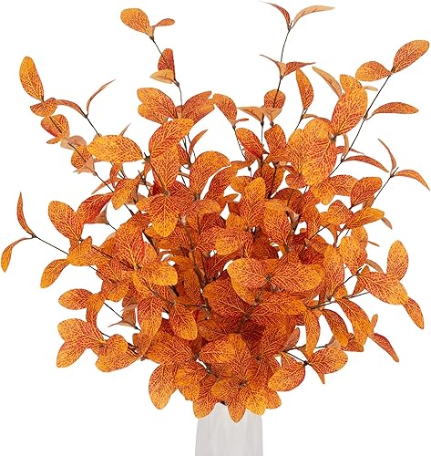 Miniatura 3 de 6 tallos artificiales de eucalipto, hojas de eucalipto, decoraciones de otoño para oficina y hogar, plantas artificiales para arreglos florales