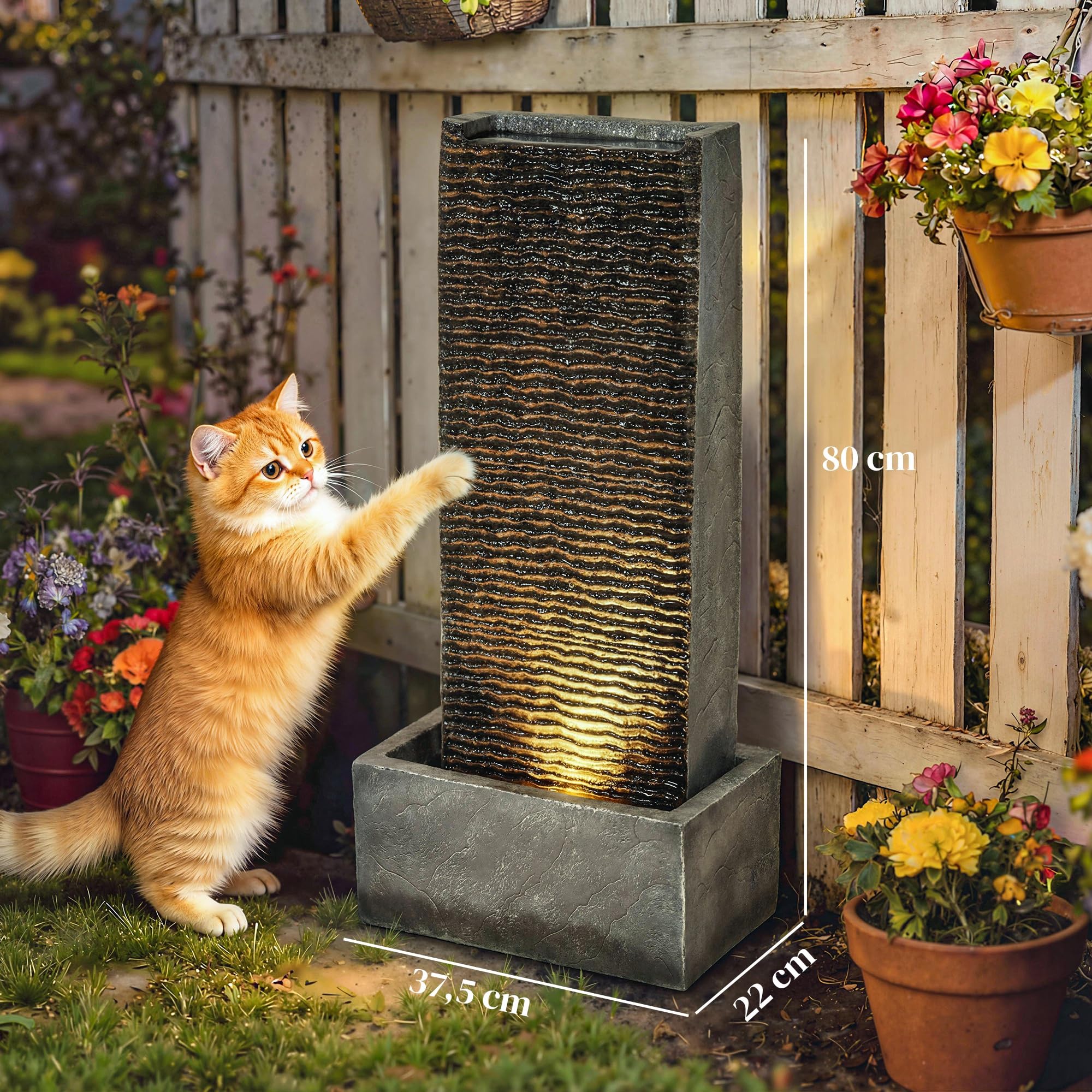 Outsunny Fontaine 2 Niveaux avec Pompe LED pour Jardin 37.5x22x80 cm