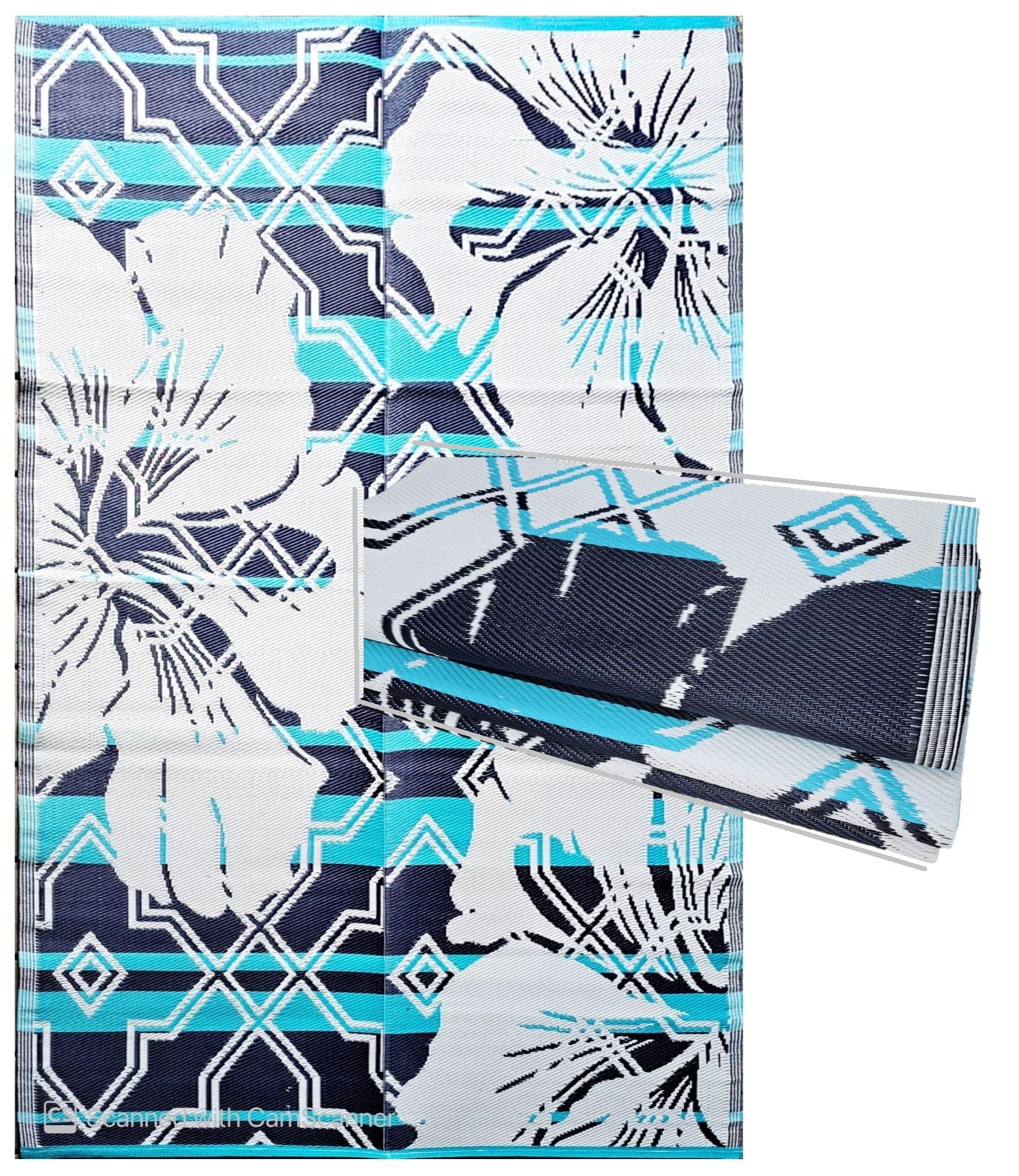 BalajeesUSA Outdoor Decor Patio Rugs – 6x9, Aqua Blue Waterproof Affordable Multipurpose Woven Plastic Straw All-Weather Waterproof Rug Reversible Camper mat Awning 7100