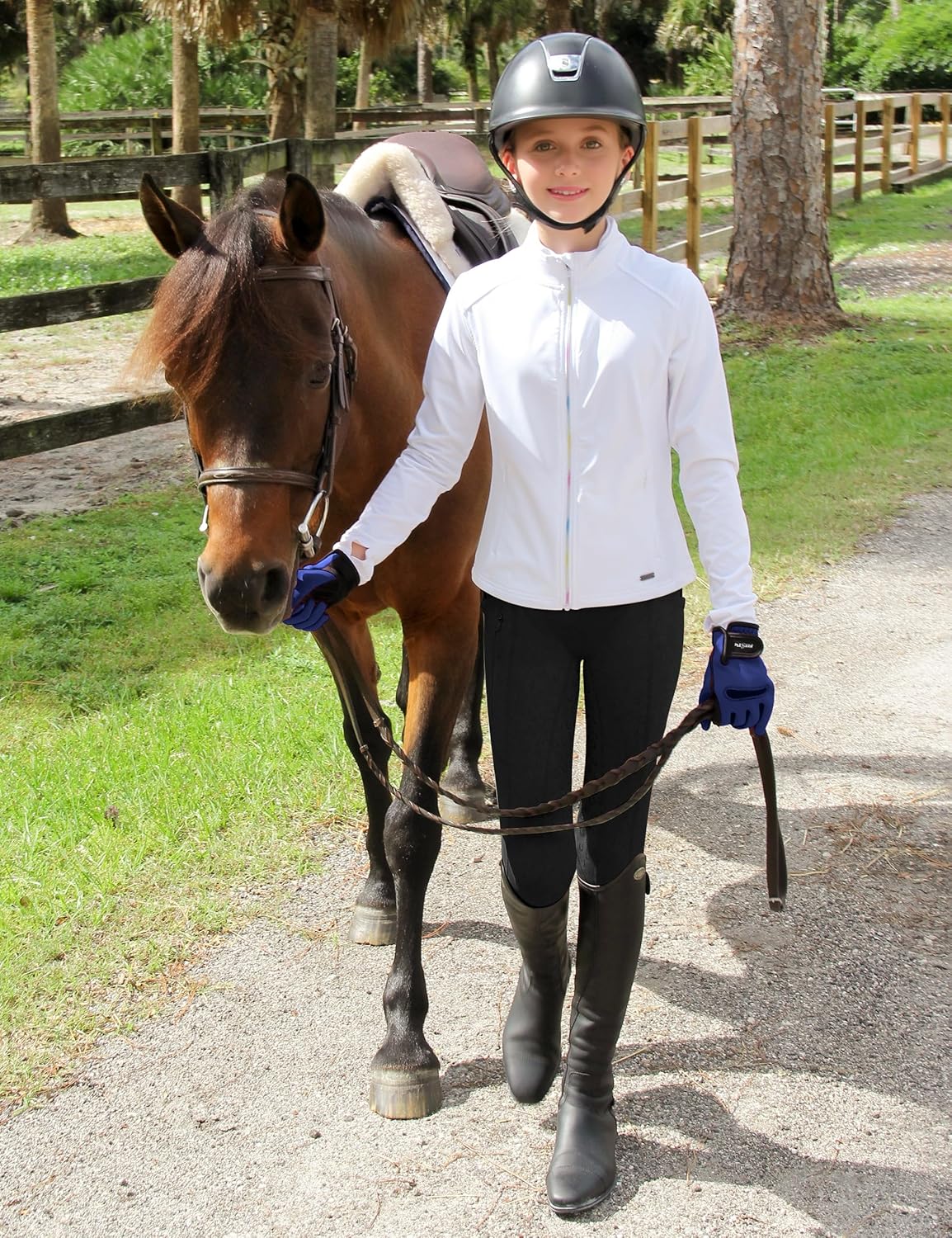 FitsT4 Sports Girls Riding Pants Fleece Lined Kids Winter Breeches Full Seat Silicone Equestrian Pants Tights Pockets - Image 2