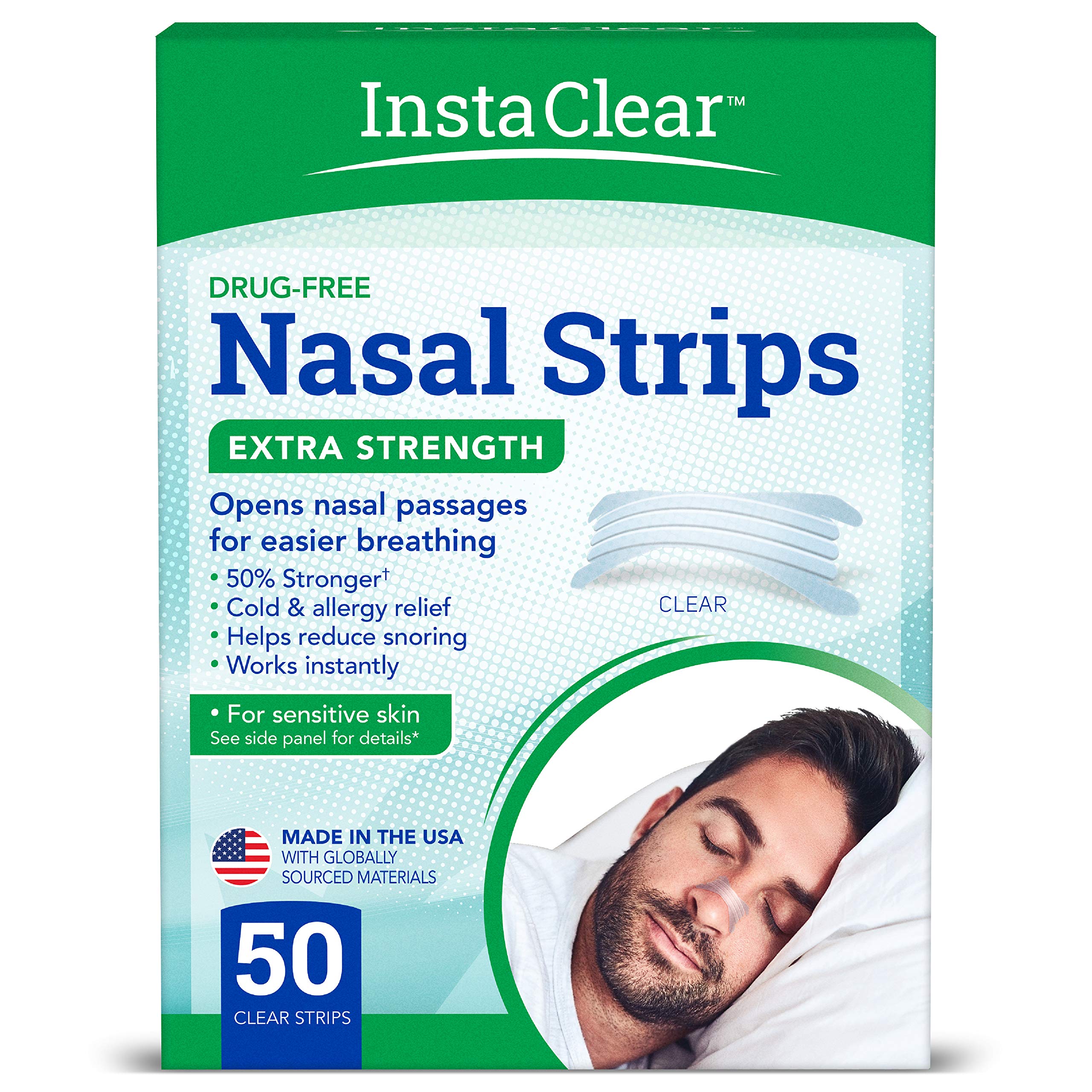 extra-strength nasal breathing strips clear 50 ct  works instantly nasal congestion relief stops snoring cold amp allergy