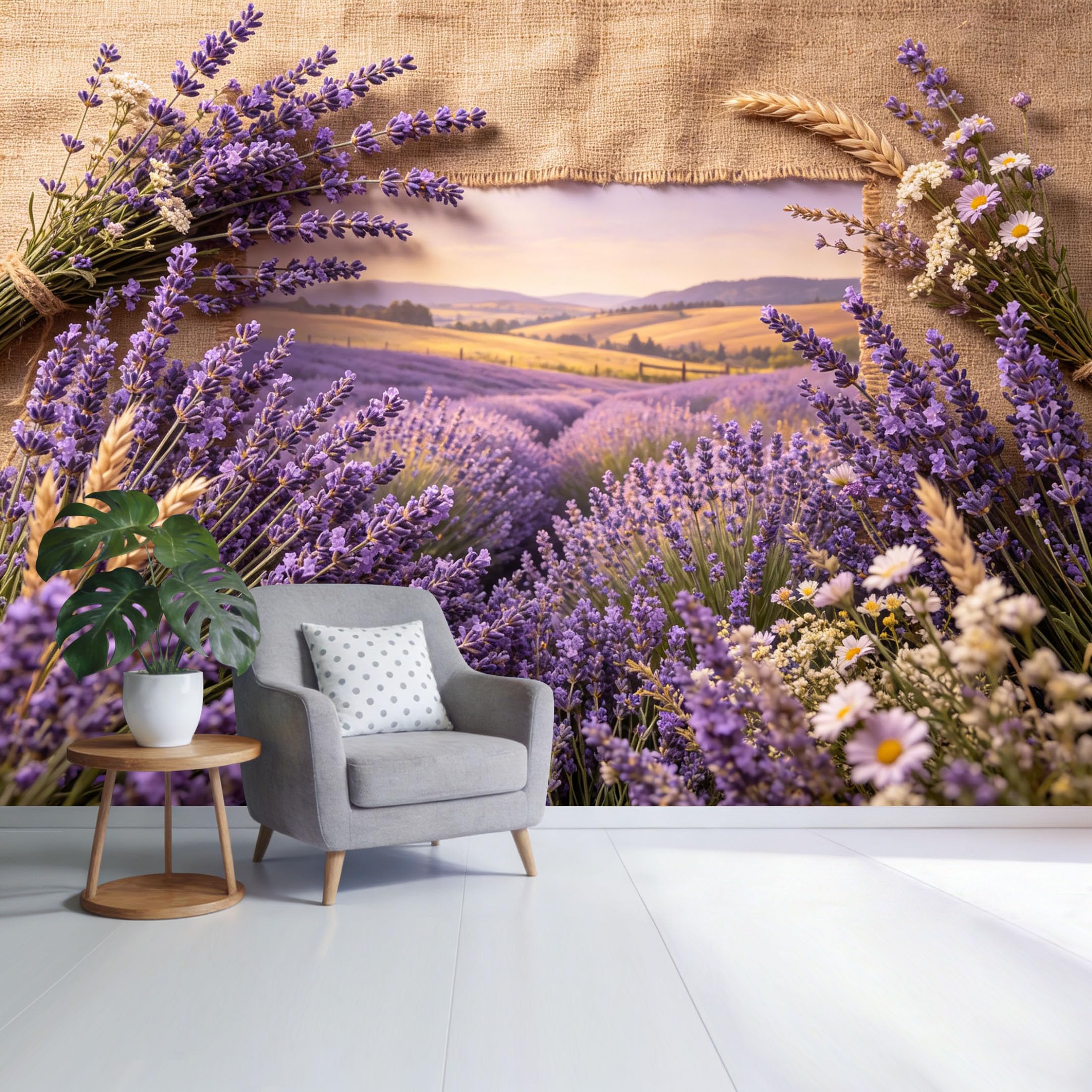 Custom Size Wall Mural Lavender Field Landscape Rustic Botanical Floral Scene SelfAdhesive Wall Fabric Removable Wallpaper for Home Office Decor
