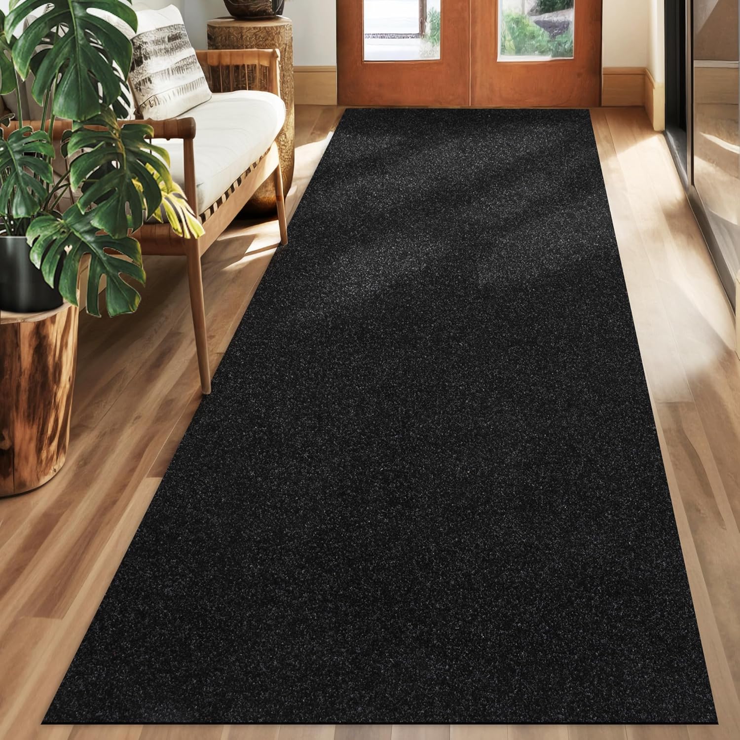 koloko 2ft x 6ft Runner Rug Non-Slip Outdoor Indoor Carpet Runner Custom Size Floor Runners Area Rugs Mat with Rubber Backing for Hallway Entryway Balcony Patio Kitchen Garage Stair Laundry Black 2ft x 6ft