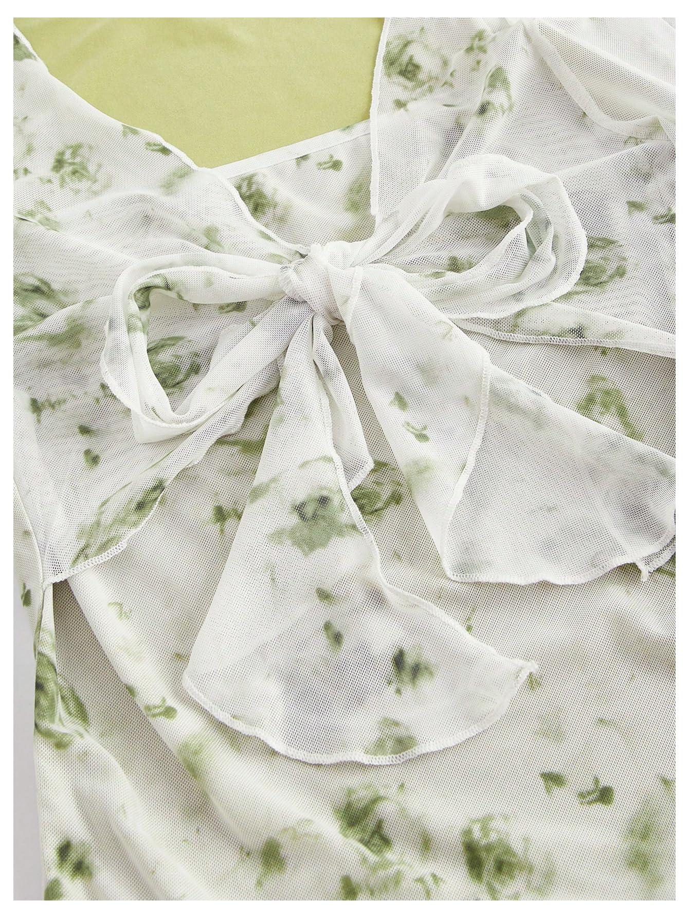 Verdusa Women's Y2K Tie Front Tops Bell Sleeve Floral Print Mesh Tops Long Sleeve Shirts 2000s Clothing