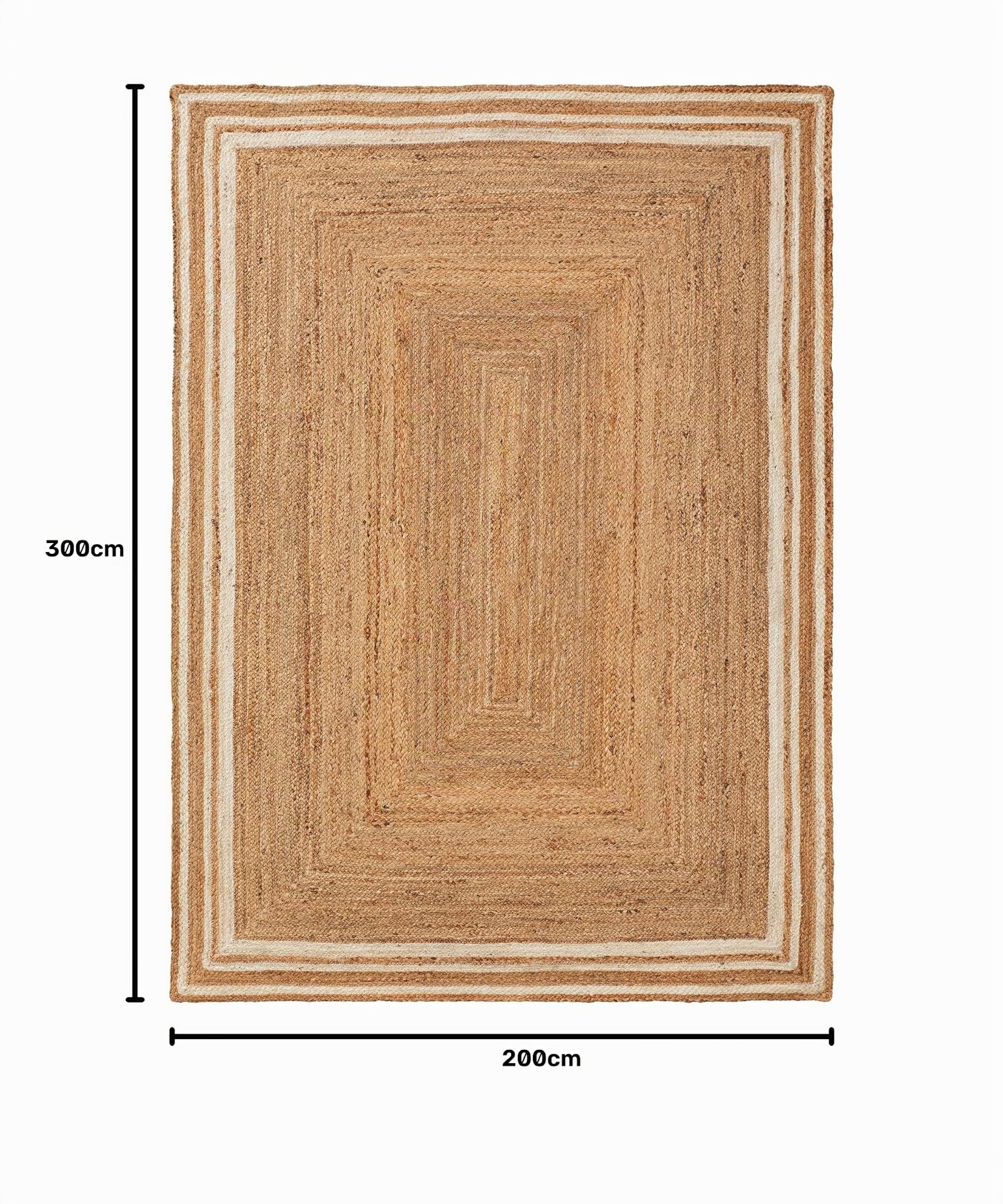 benuta Pure Jute Teppich Jutta - Natur 200x300cm - Weiße Bordüre - Handgewebter Wohnzimmerteppich - Natürliches Boho Design - Für Fußbodenheizung geeignet