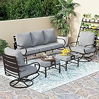 PHI VILLA 5-Piece Grey Patio Furniture Set: 3-Seater Bench, 2 Swivel Chairs, 2 Ottomans - Rust-Proof Metal Outdoor Conversation Set