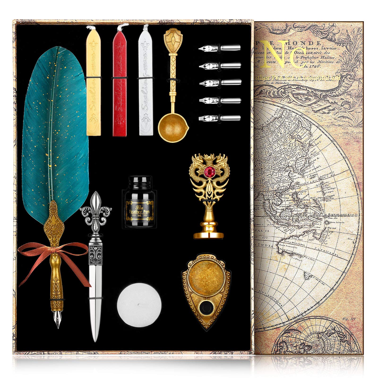 Amazon | 羽ペン、彫刻羽ペンセット、書道セットには、羽のディップ