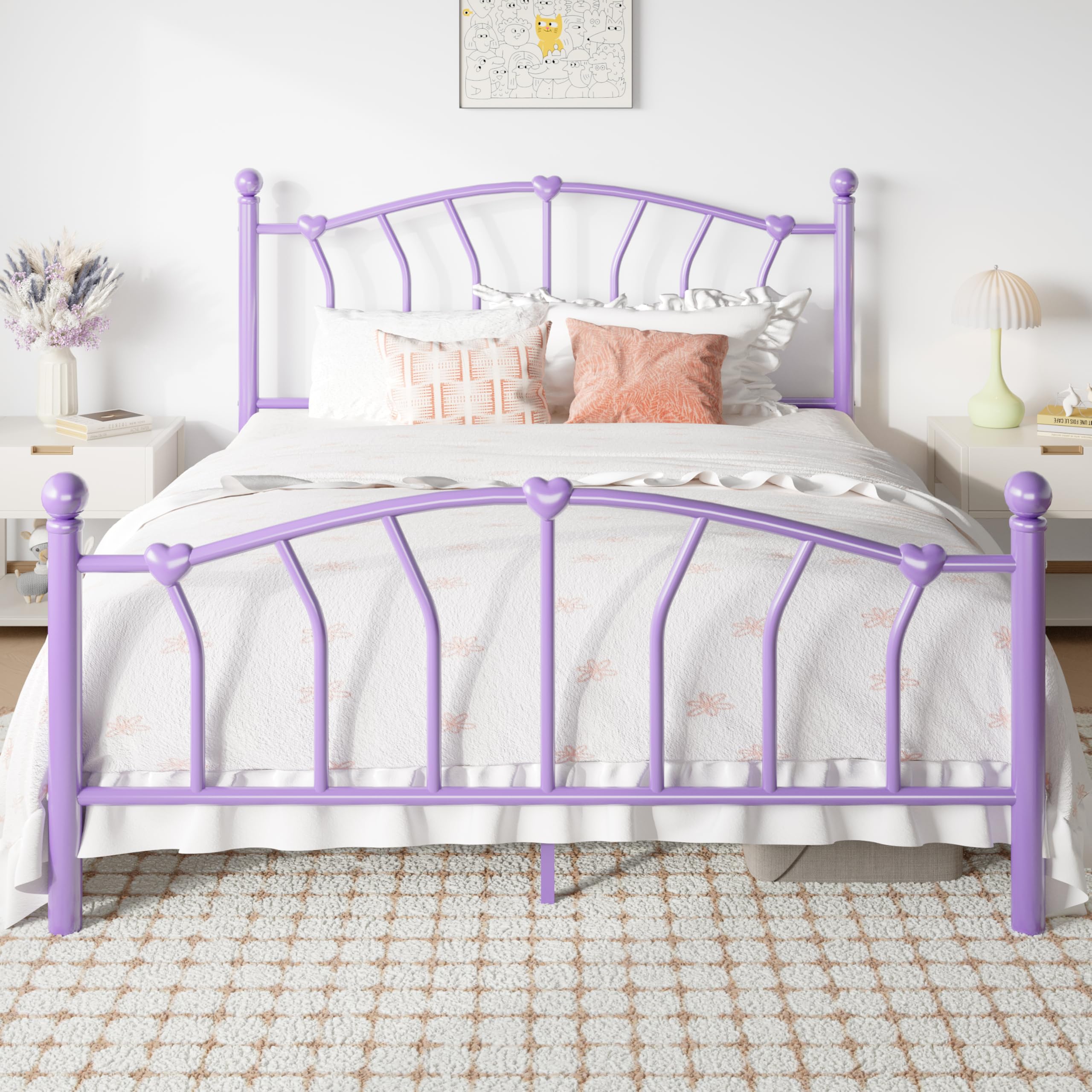 SHA CERLIN 14 Inch Queen Size Metal Platform Bed Frame with Heart Shaped Headboard/Footboard, Under Bed Storage, Noise Free Mattress Foundation, No