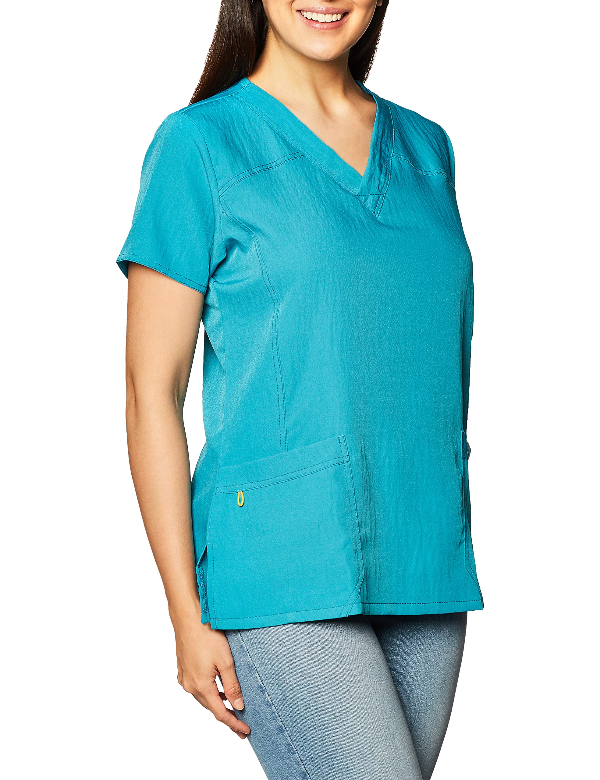 WonderWink Women's Scrubs Four Way Stretch Sporty V-Neck Top, Real Teal, Small