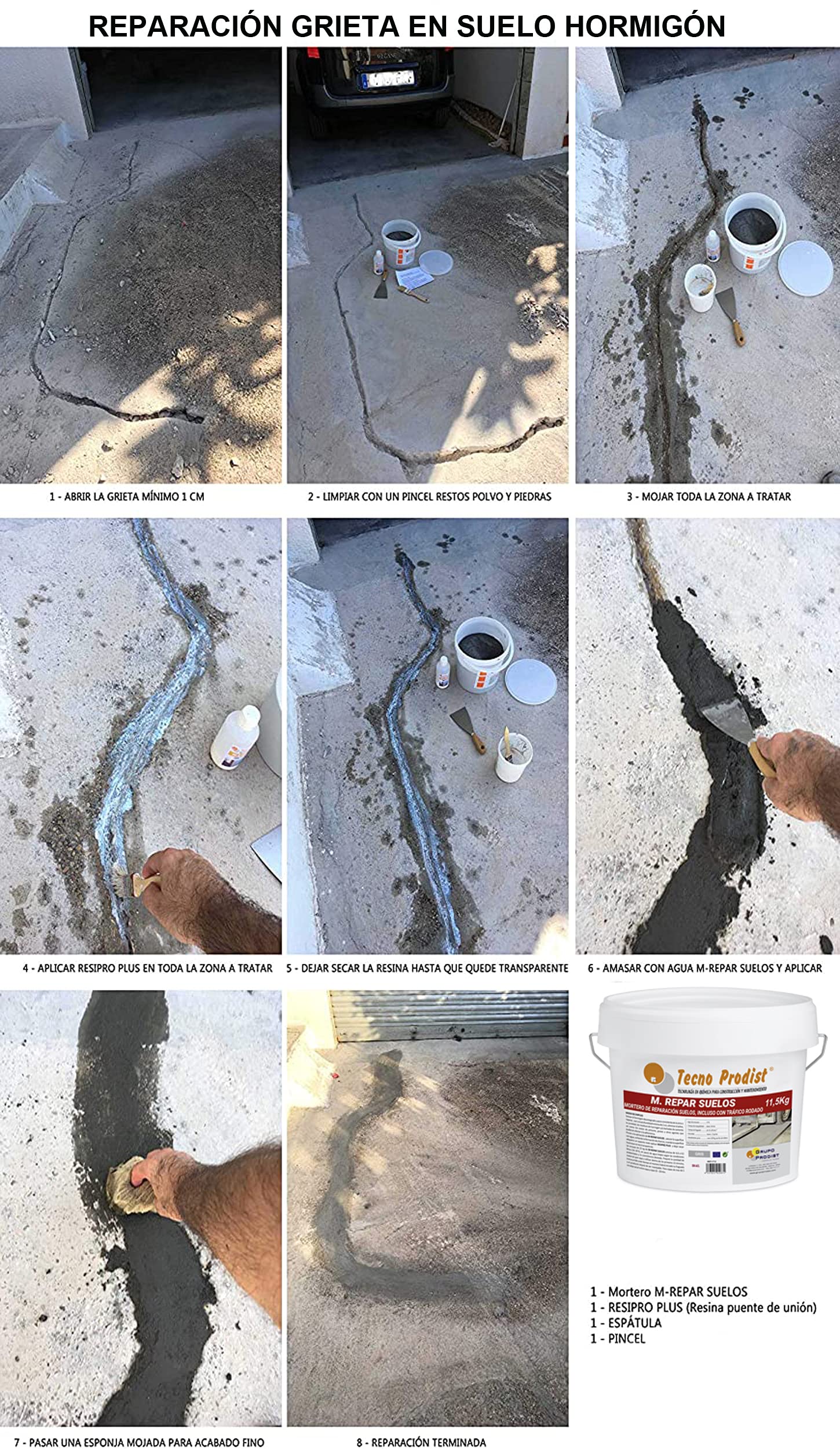 M-REPAR PAVIMENTI by Tecno Prodist - Malta per pavimenti in calcestruzzo o cemento, anche con circolazione stradale (transitabile con veicoli in 2 ore) (10 Kg)