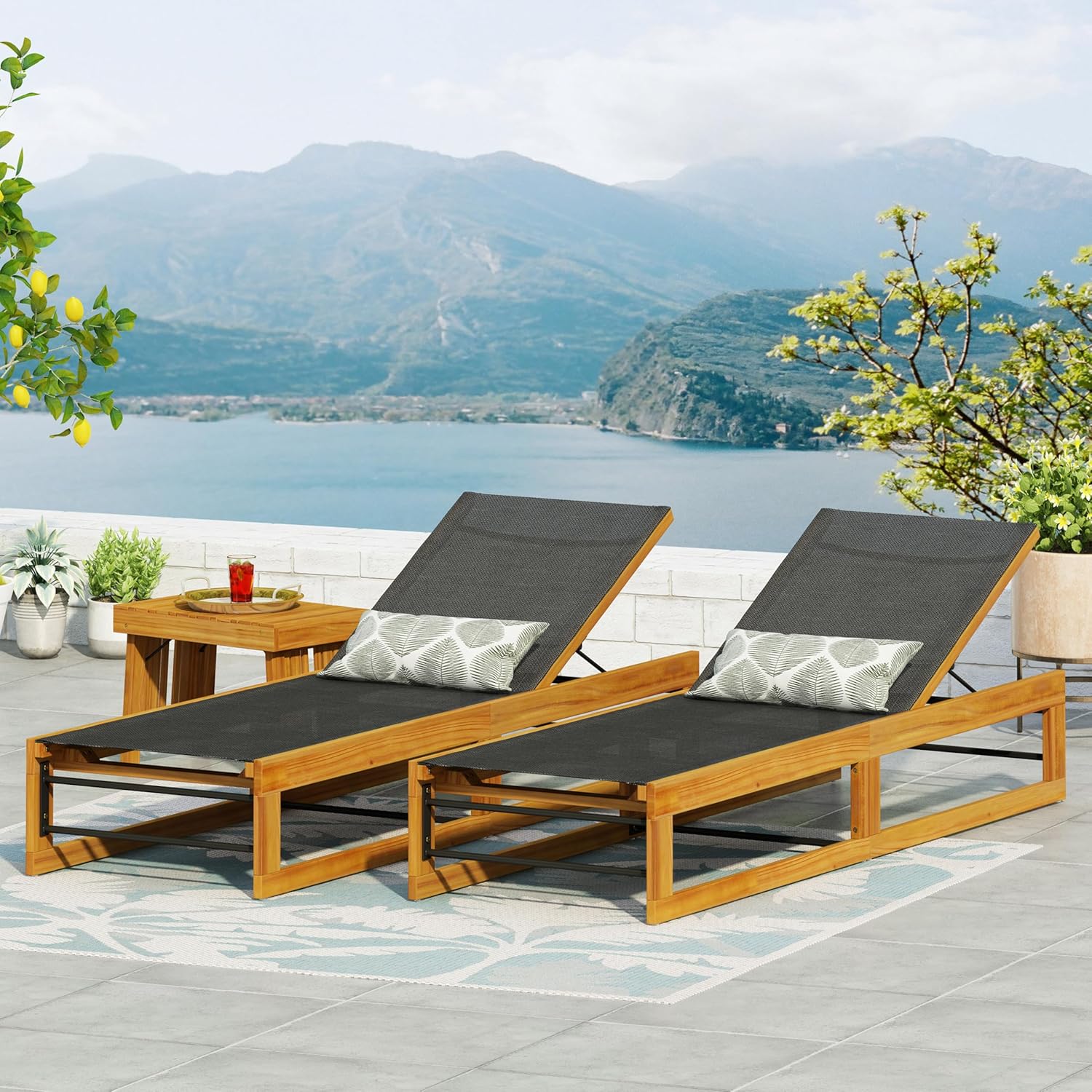 MIA Chaise Lounge Set of 2 – Weather-Resistant Black Resin Wicker with Powder-Coated Steel Frame, 74in L x 26in W x 43in H, for Backyard Patio or Poolside Relaxation
