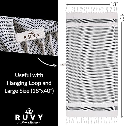 Vista 3 de Ruvy Home Basics - Toallas de mano turcas para baño - Toallas decorativas de algodón para baño, cocina, yoga, gimnasio, té, paños de cocina, rostro
