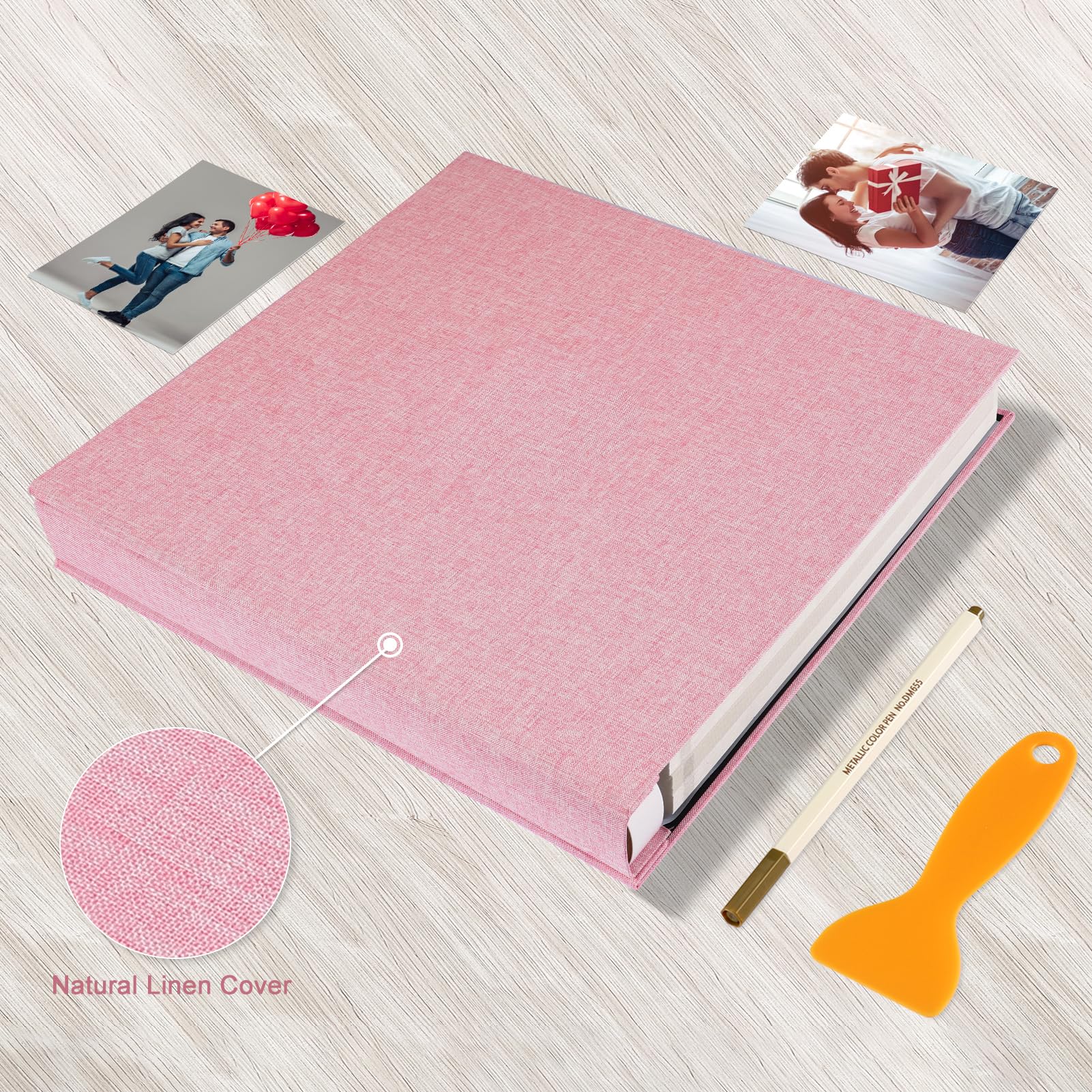 Album na zdjęcia, samoprzylepne, do scrapbookingu, magnetyczne albumy na zdjęcia z samoprzylepnymi stronami, na zdjęcia 4 x 18 x 18 cm, z metalicznym długopisem, na ślub, 13,2 x 12,8, różowy, 120