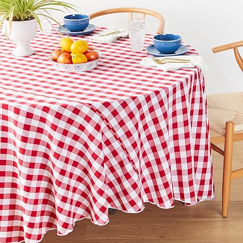 Miniatura 3 de Mantel LA Linen, redondo, a cuadros, polivinílico, 51 pulgadas.