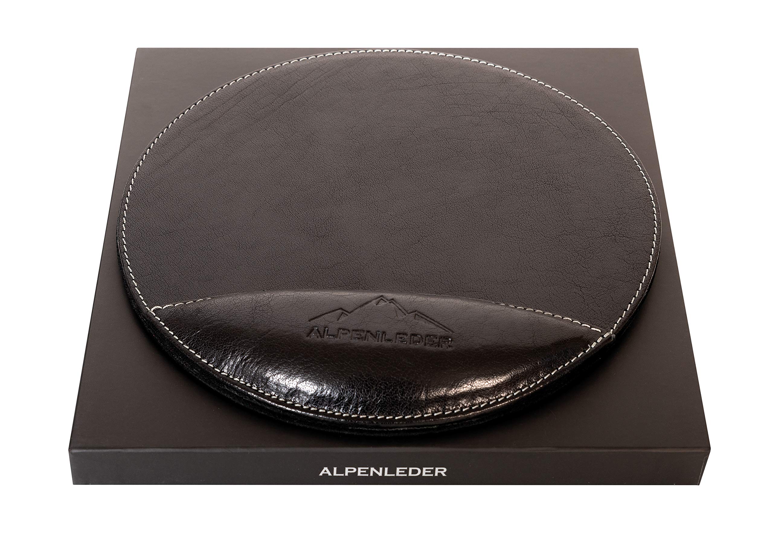 Alpenleder Mousepad - MEERSBURG (Handgefertigt) - Nachhaltiges Bio-Leder aus regionaler Landwirtschaft | Mauspad Gaming Leder, Mousepad mit Handauflage *Fair Produziert* (24cm, Ebenholz)