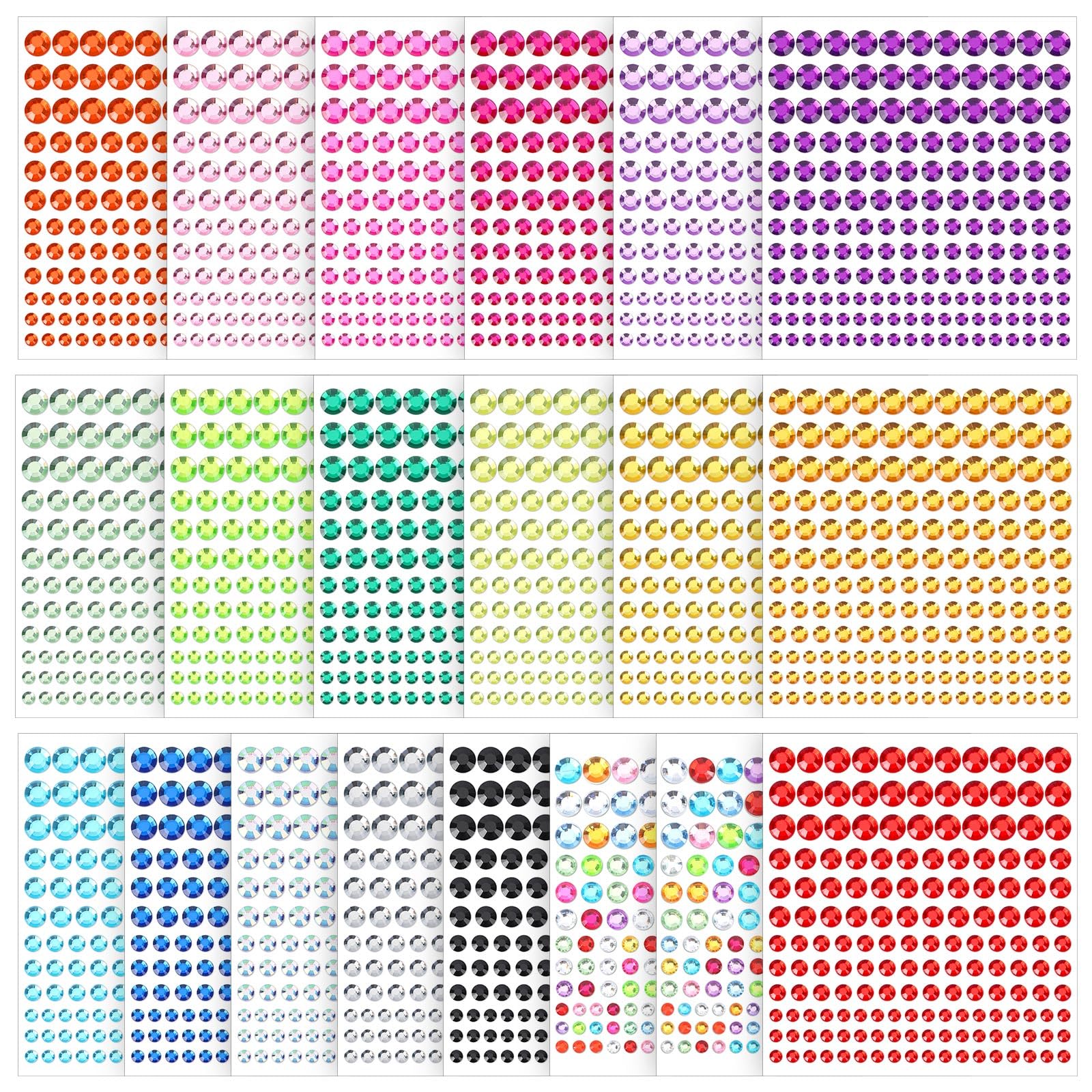 3300 Pcs 4 Sizes Self Adhesive face Rhinestones gems Stickers Bling Stick on Jewels for Hair Face Body Makeup DIY Craft, Card Decorations