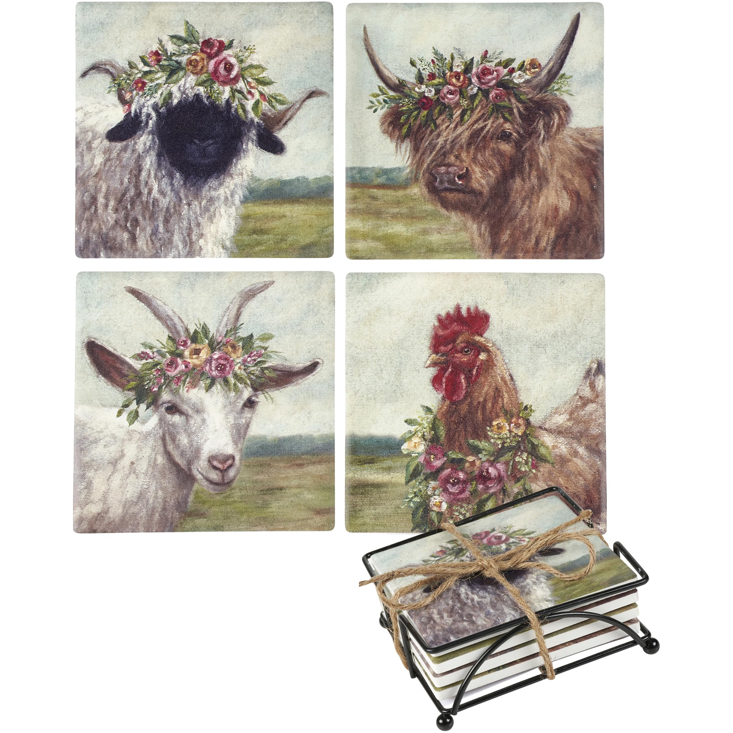 Dessous de verre floral absorbant anti-rayures pour table en bois de cuisine