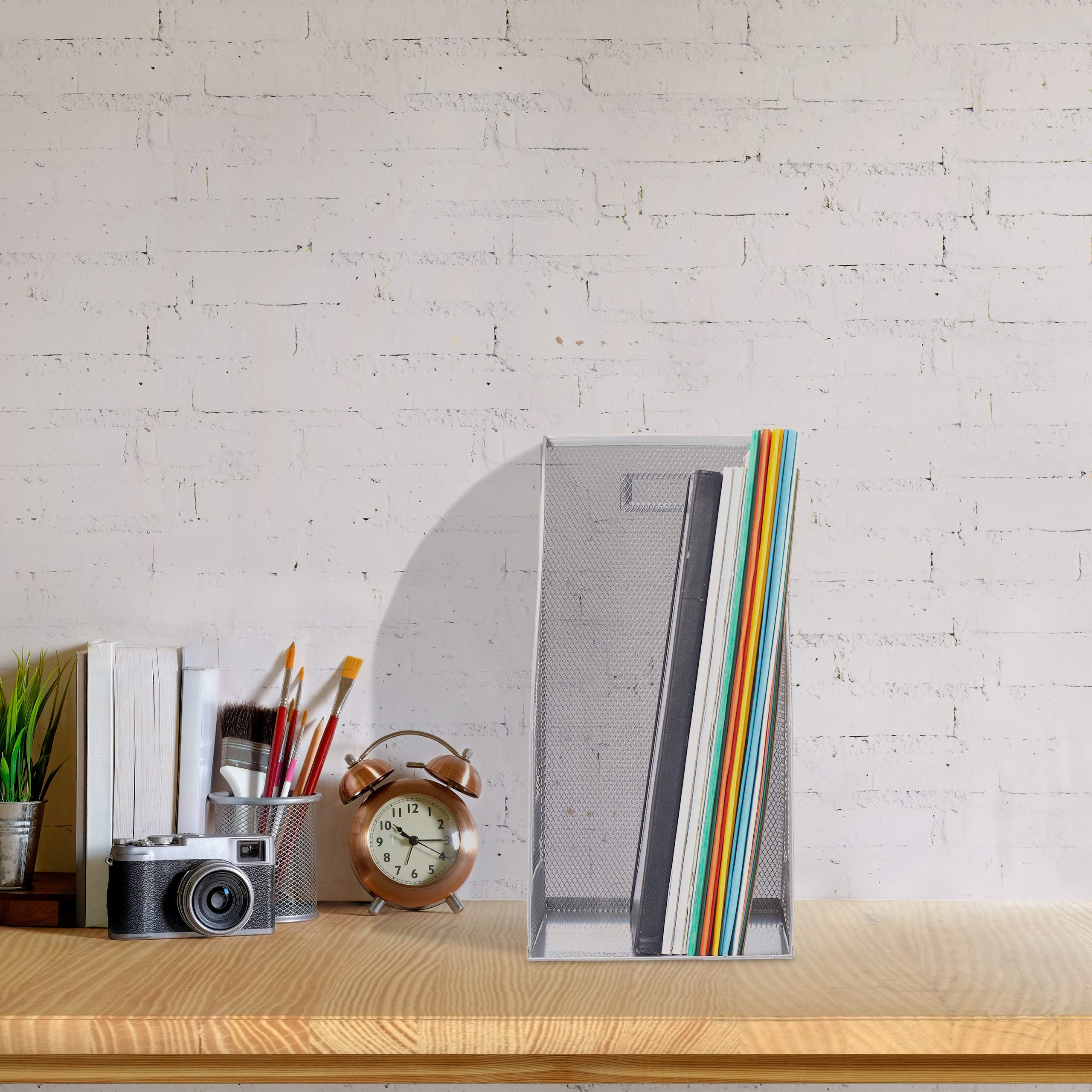 Organizador De Documentos De Metal Con 2 Compartimentos - 31.5x14.3x25 Cm, Plateado, Para Formato A4 A C4