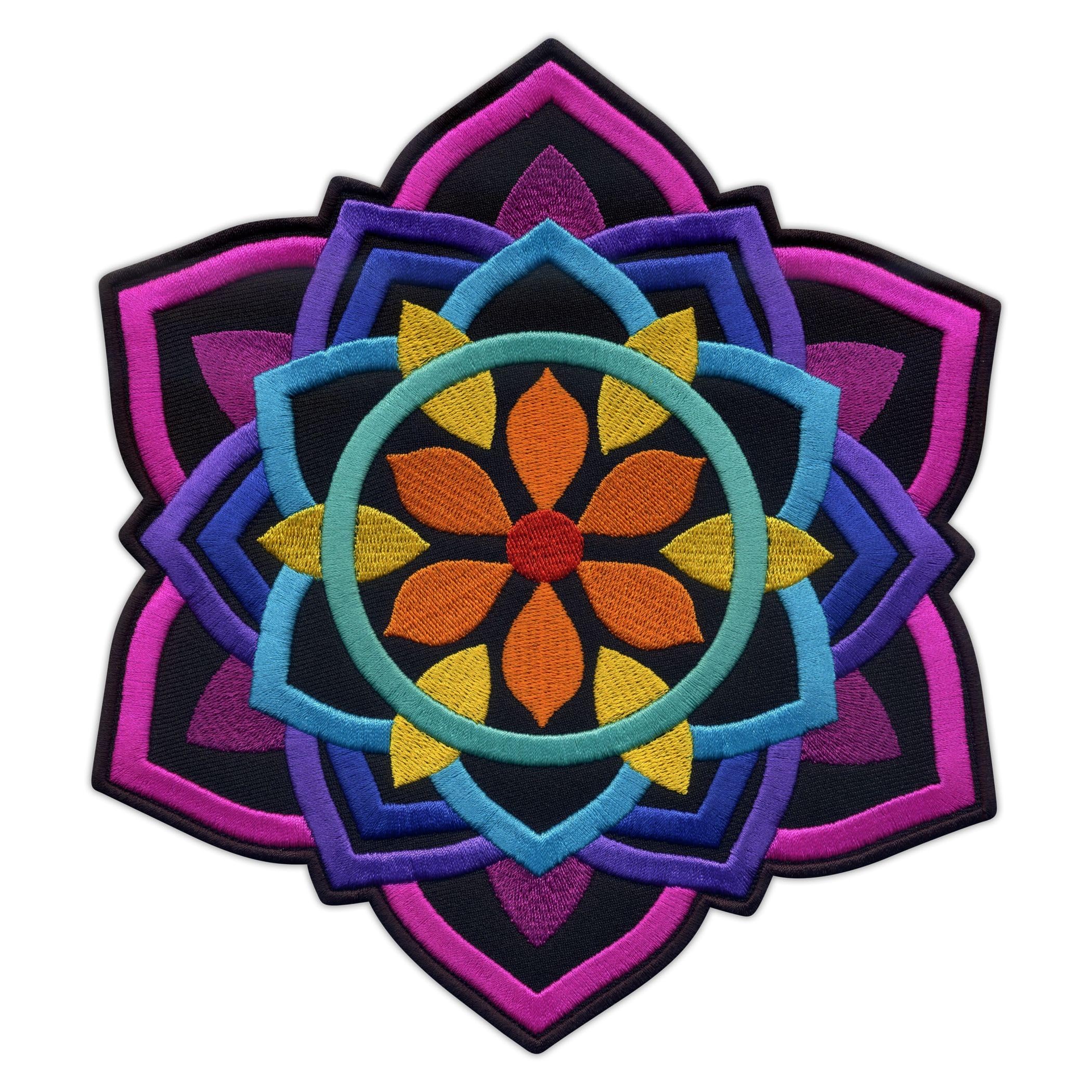 Set di quattro – Mandala – nero grande 20,3 cm – toppa posteriore – da cucire – toppa ricamata/distintivo/emblema