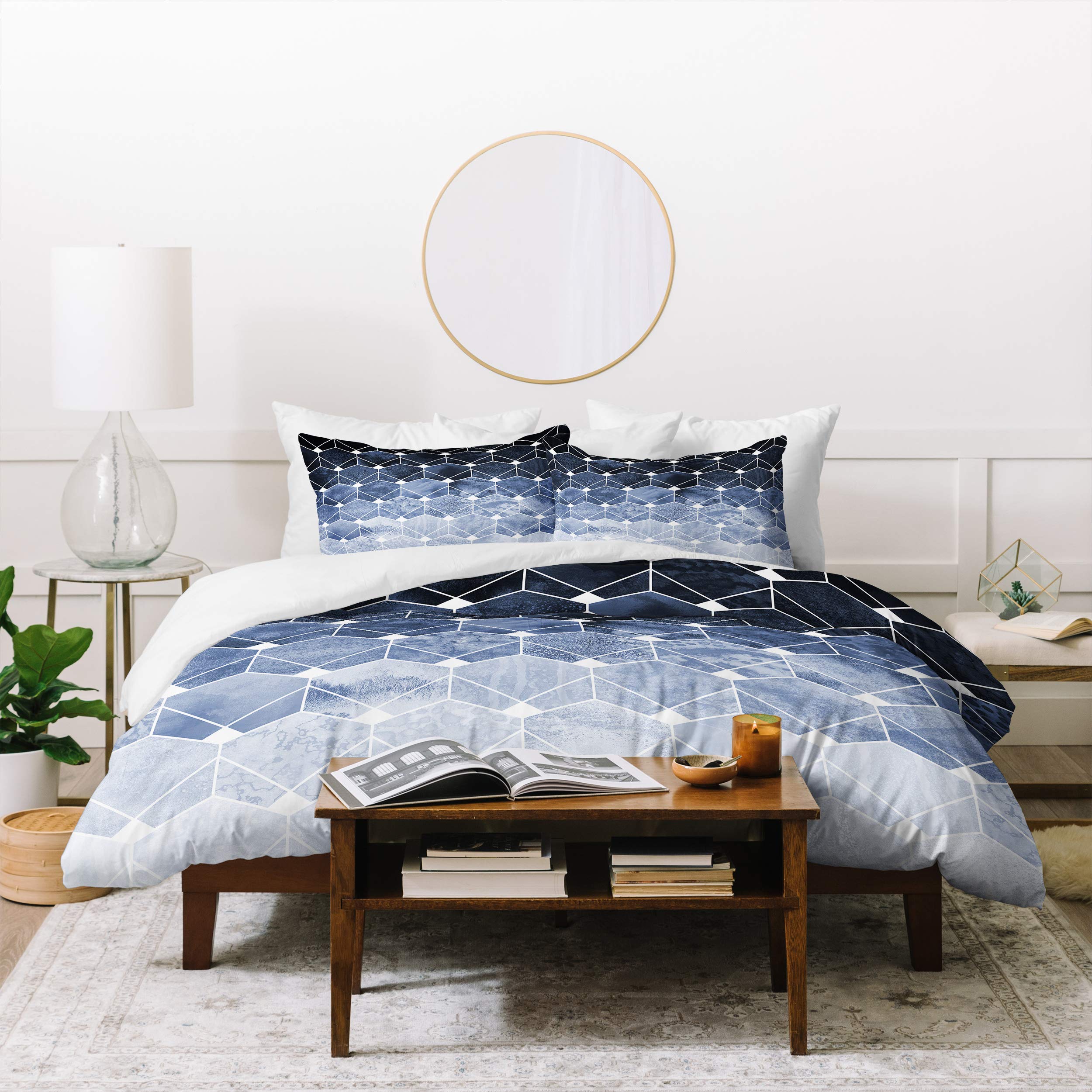 Deny DesignsElisabeth Fredriksson Blue Hexagons And Diamonds Duvet Set with Two Pillow Shams, Full/Queen