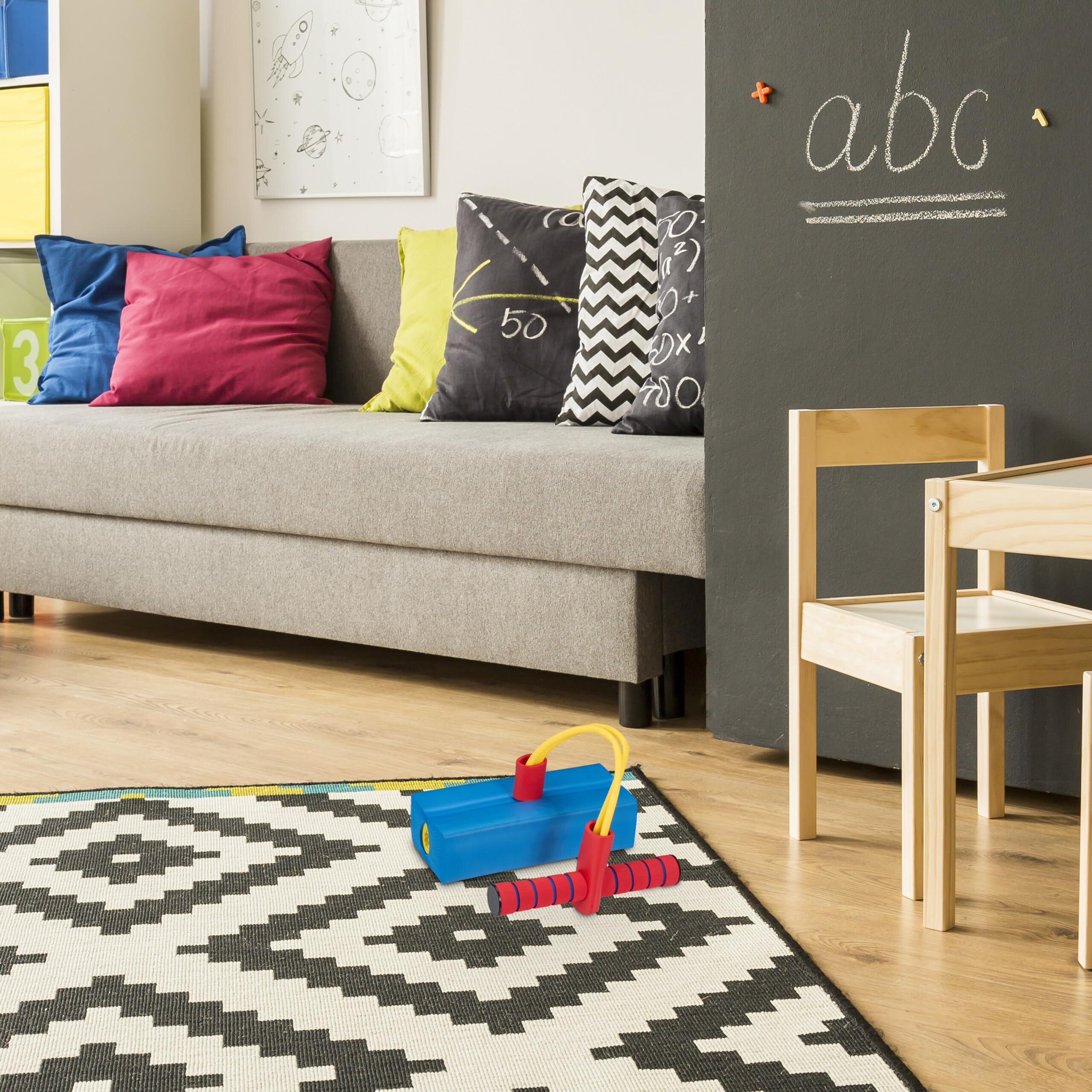Relaxdays Pogo Jumper pour Enfants, jusqu'à 80 kg, Saut, Bungee, siffleur, Mousse, coloré, 42 x 22 x 10 cm