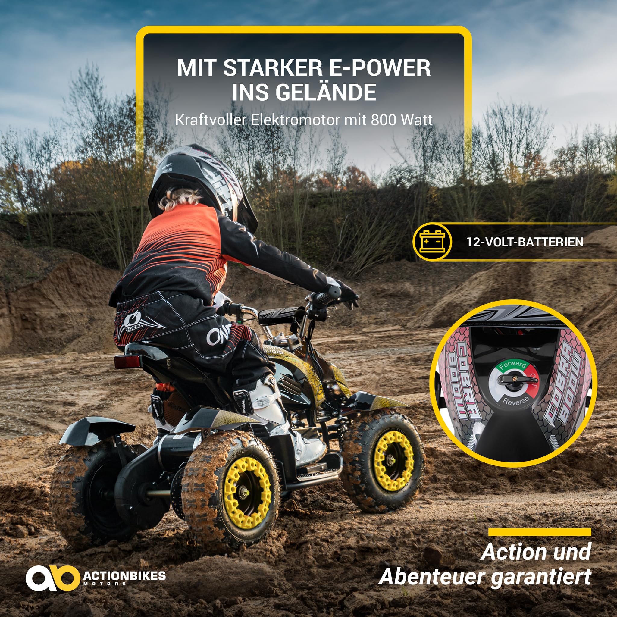Actionbikes Motors Kinder Quad Elektro ATV Cobra | 𝟑𝟔 Volt 𝟖𝟎𝟎 Watt Motor bis 𝟐𝟒 km/h - Kinderquad - Pocket Quad - Safety Touch Fußschalter - Miniquad - Für Kinder ab 8 Jahren (Grün/Schwarz)