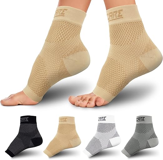 Compression Socks for Women & Men Open Toe (1 Pair) - Best Ankle Compression Sleeve for Swelling, Achilles Tendonitis, Heel Pain & Plantar Fasciitis Relief, Beige, Small