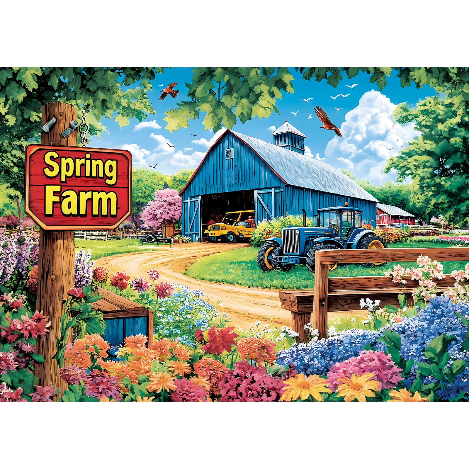 1000 Piece Puzzles for Adults, Spring Landscape Jigsaw Puzzle, Farm Jigsaw Puzzles 1000 Pieces, Challenging Game Home Decor Birthday Party Gift Toy for Adults Kids Seniors, 28×20 in